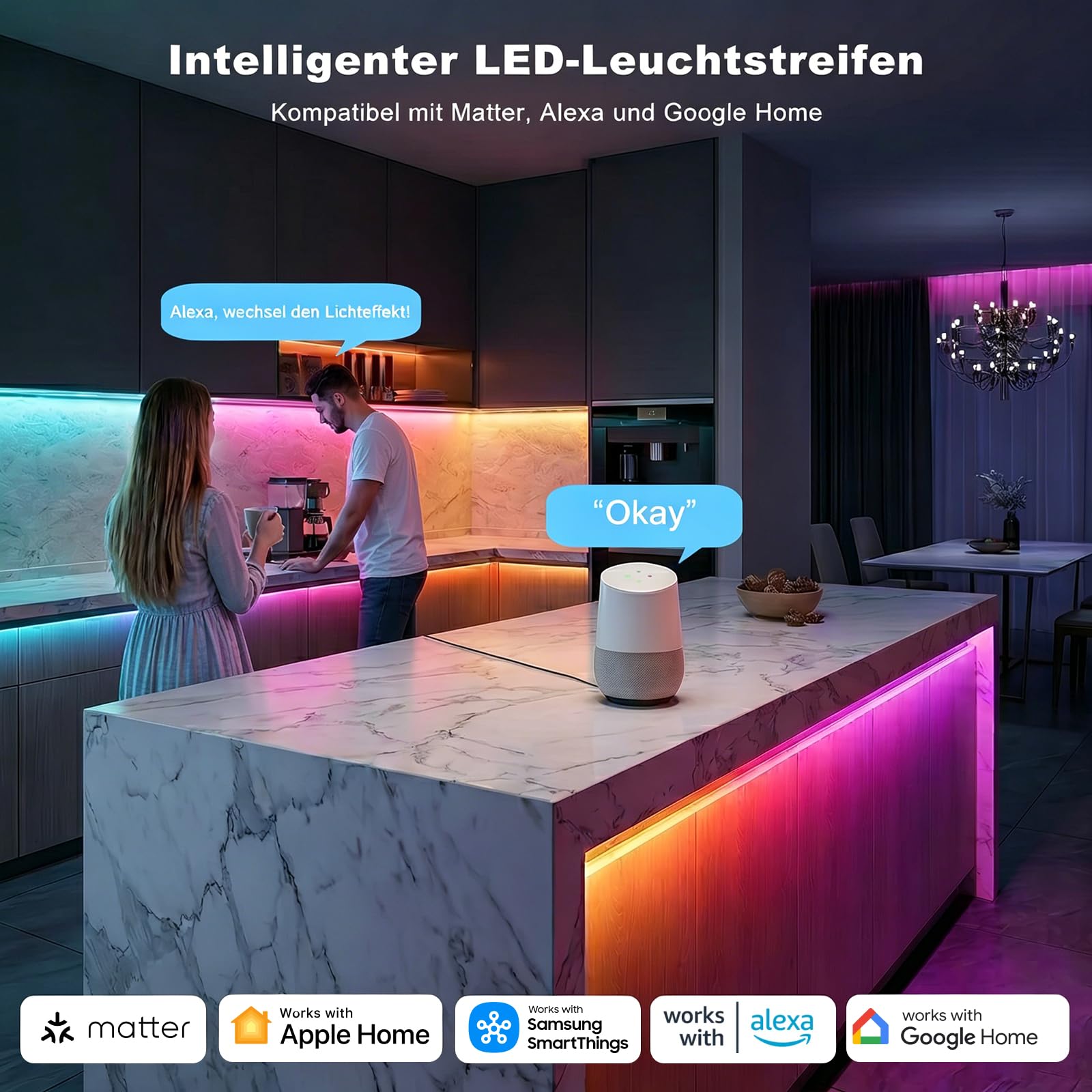 YEELIGHT Striscia LED Smart 20M, RGB+IC Smart Striscia Compatibile con Matter, Alexa, Google Home e Apple HomeKit, Luce LED con Controllo App(Hub E1 richiesto), Segmenti DIY e Sync Musica,10 m*2 Rulli
