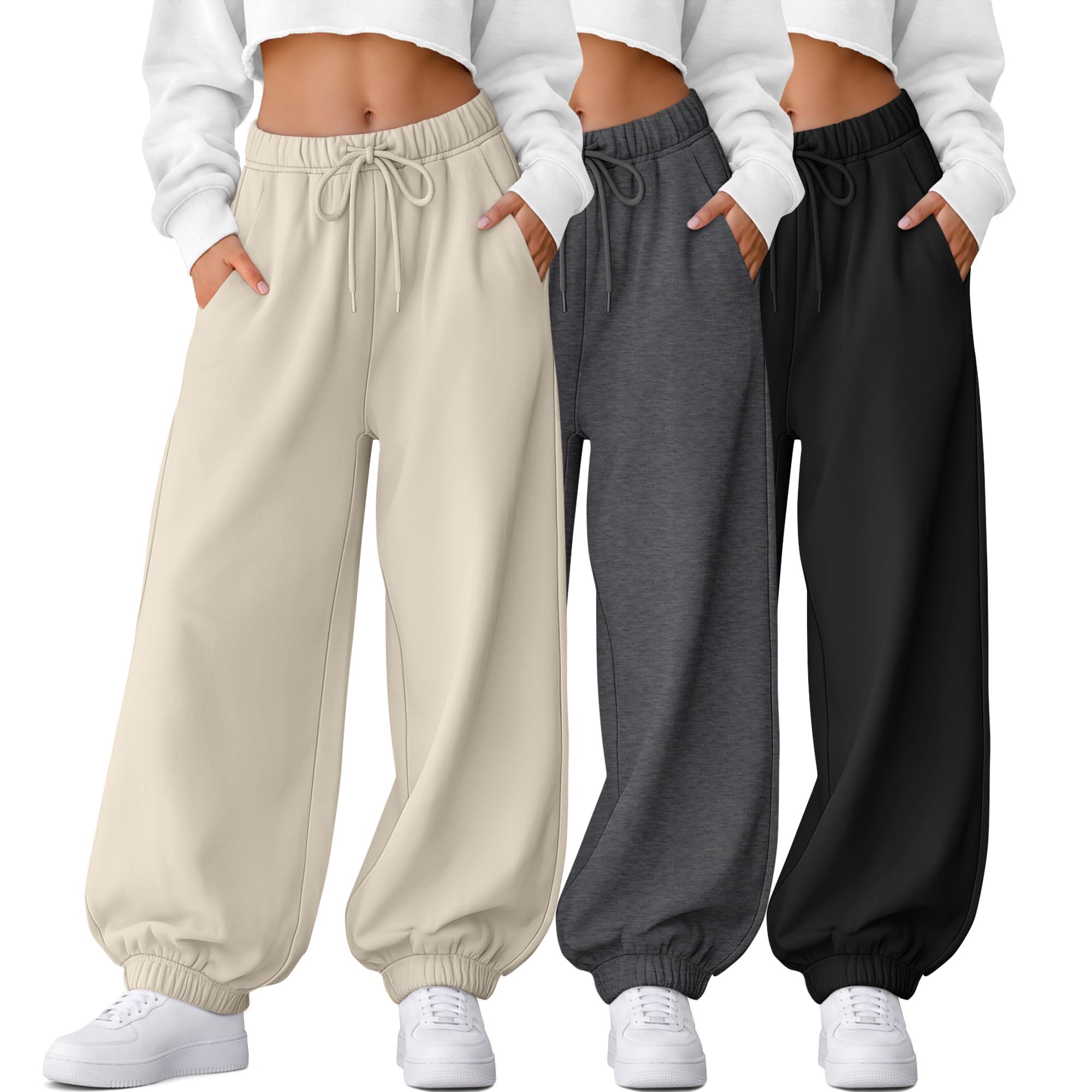 3 Pack Womens Baggy Wide Leg Sweatpants Lounge Jogger