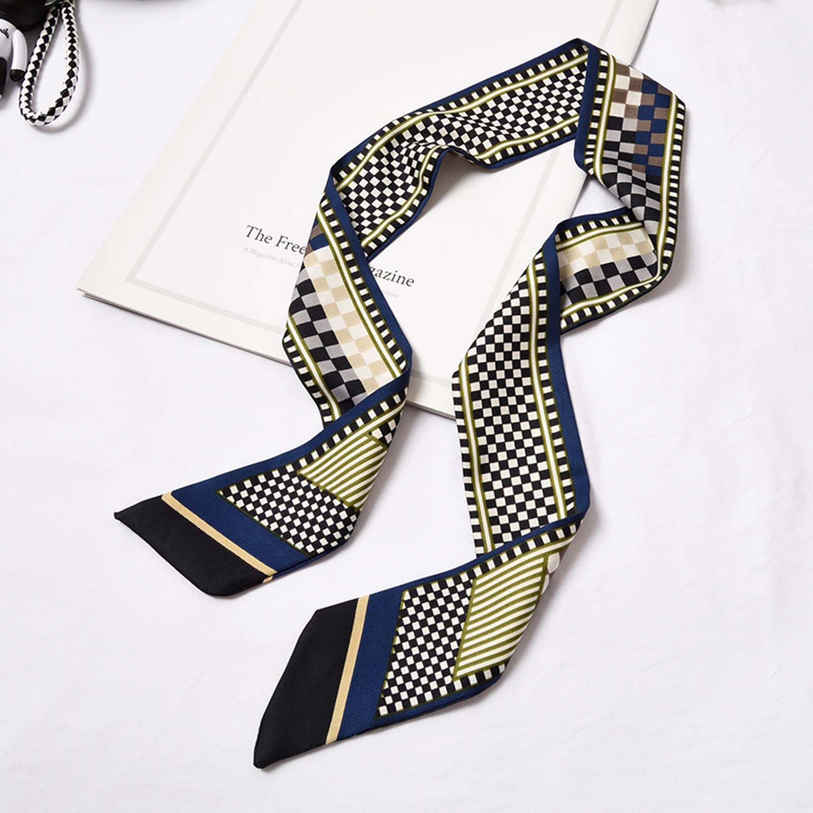 Bosi General Merchandise 2 Dellarous Narrow Small Scarf, Oblique Long Silk Scarf, Tweed Bag Floating Belt, Wild Hair Band, Fashion Item