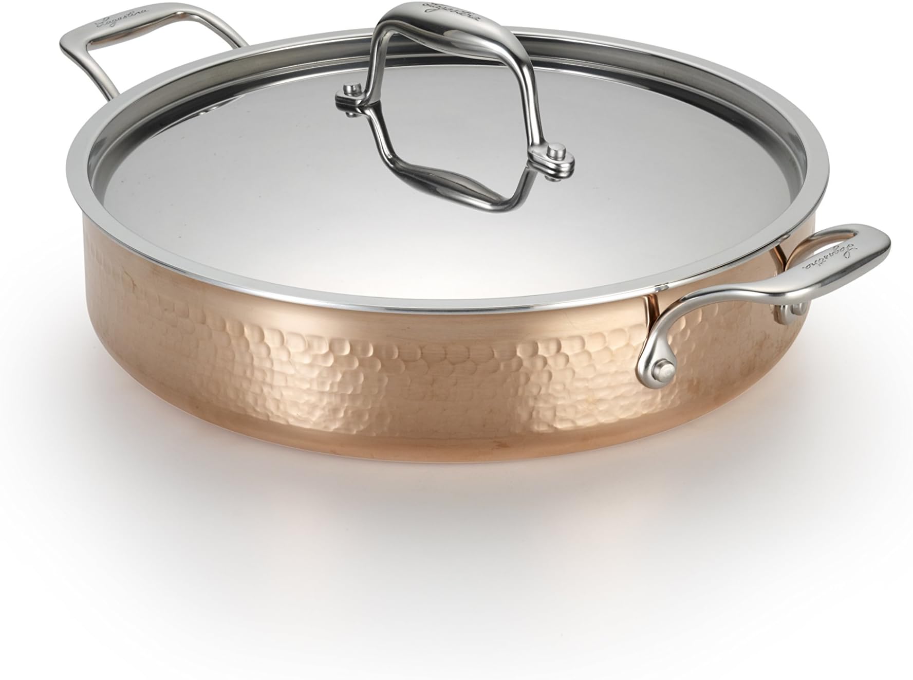Lagostina Q5544764 Martellata Tri-ply Hammered Stainless Steel Copper Dishwasher Safe Oven Safe Stockpot/Casserolle Cookware, 5-Quart, Copper