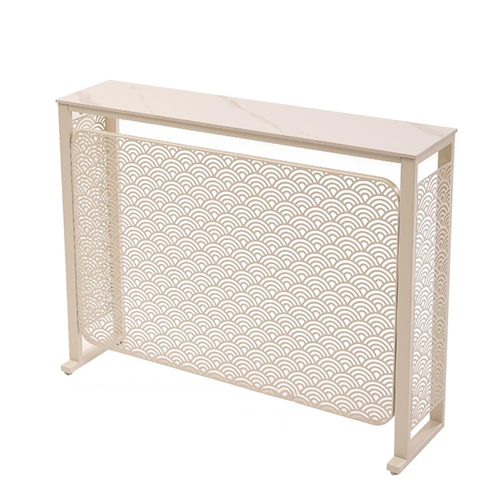Cache-radiateur à lattes avec étagère pour ranger le salon familial