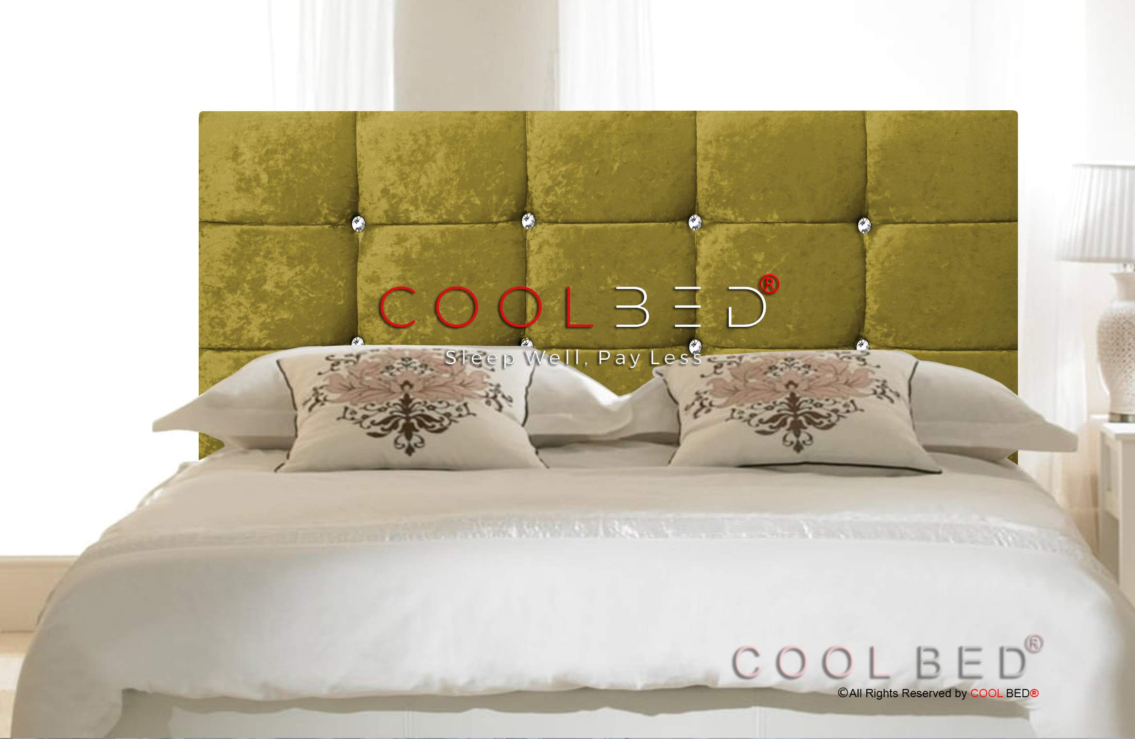 CRUSHED VELVET CHESTERFIELD CUBE HEADBOARD FOR DIVAN BED IN 20" AND 26" HEIGHT (26" - GOLD, DOUBLE (4FT6))