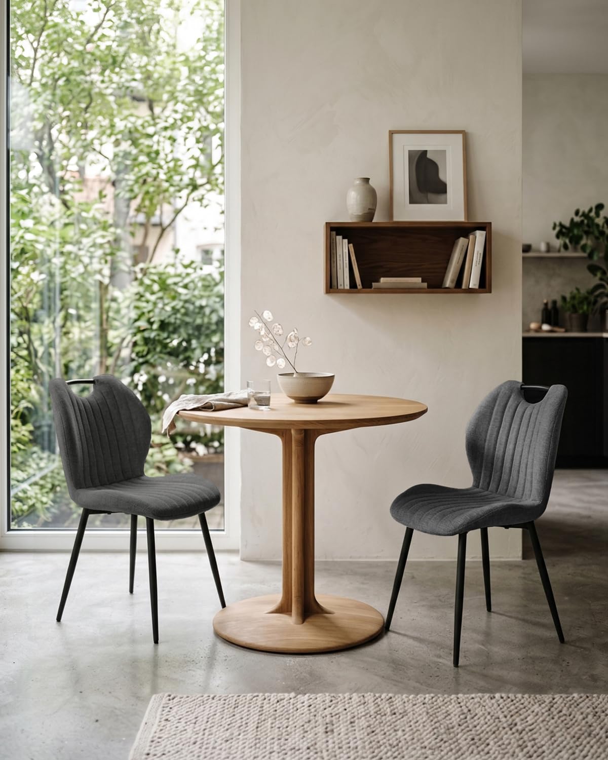 JIJIAN Set 2 Sedie da Pranzo in Tessuto Lino Grigio Scuro