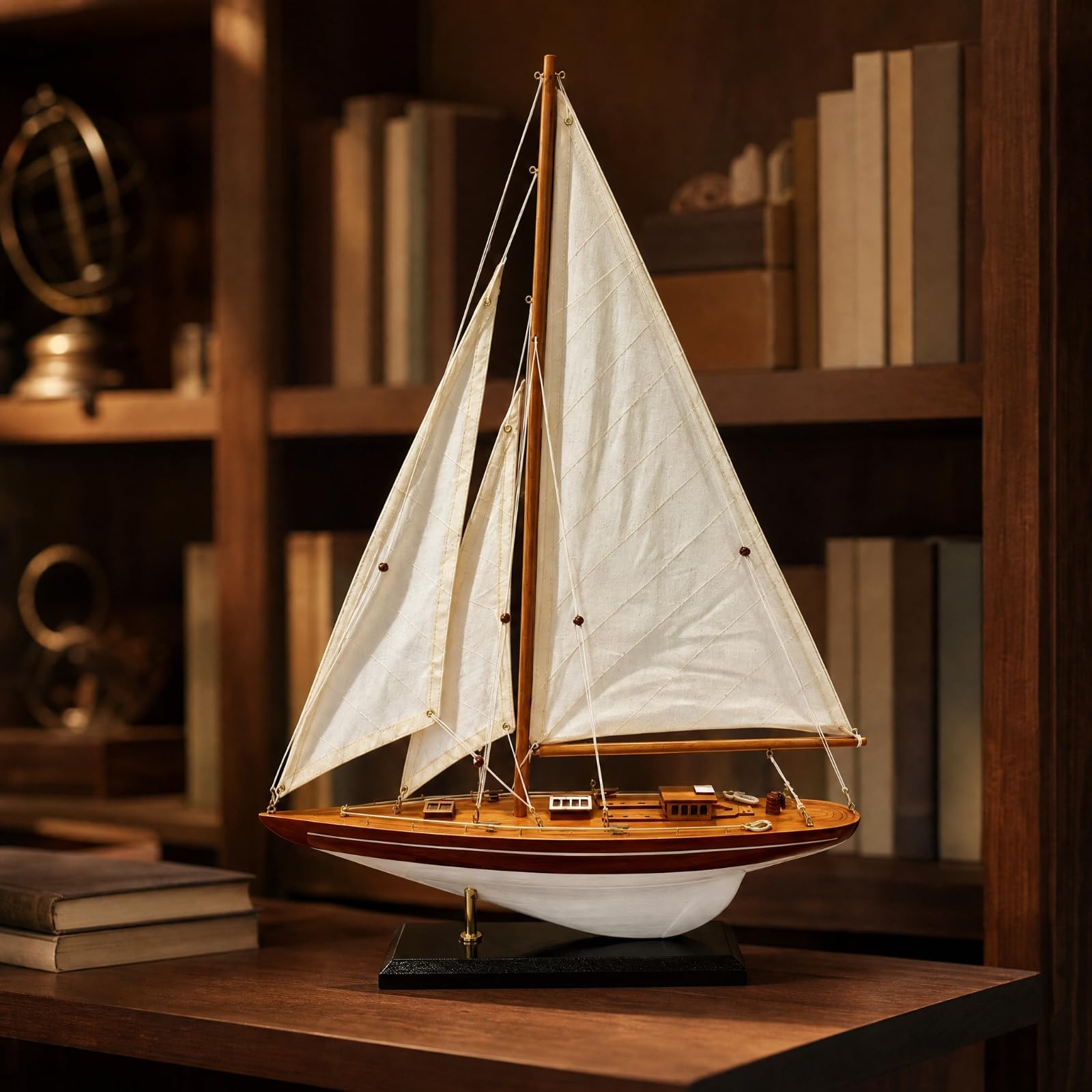 Veliero Decorativo Artigianale Nautico Modello di a Vela con Base di Esposizione Durevole Veliero in Legno per Console D'ingresso, Bar, Hotel, Stile A