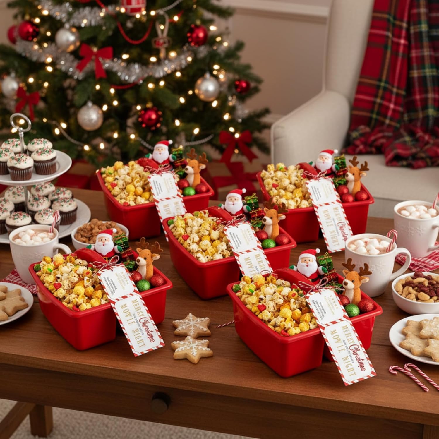 Yungyan 12 Pcs Christmas Movie Night Supplies Movie Night Plastic Snack Box with Admit Tickets Theater Snack Boxes Popcorn Drink Candy Holder Food Trays Set for Birthday Christmas Party Favor