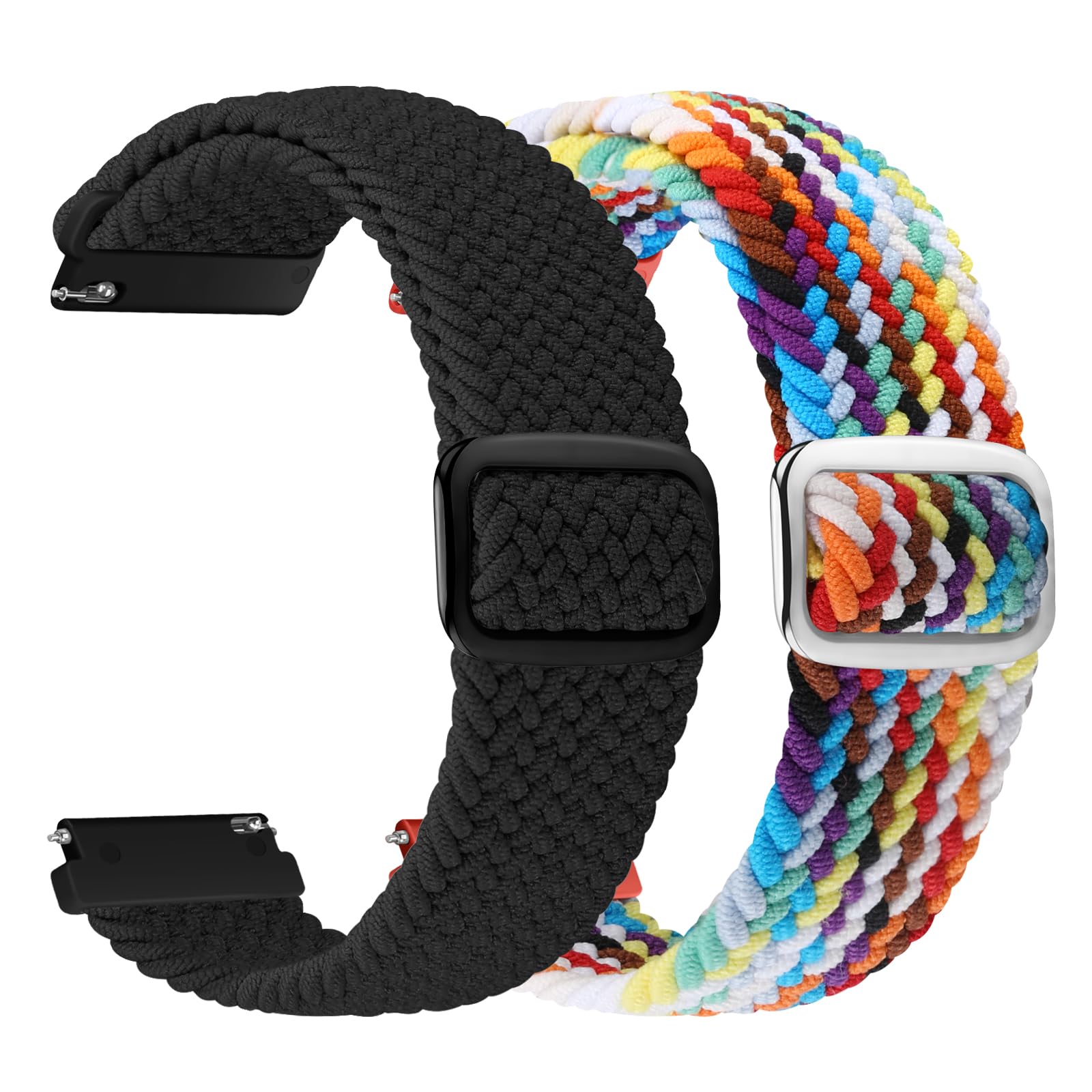 Photo 1 of 2 Pack 20mm Quick Release Braided Bands Compatible with Garmin Venu, Forerunner 55/165/245/645, Vivoactive 6/5/3, Adjustable Band for Amazfit Active/Bip 3