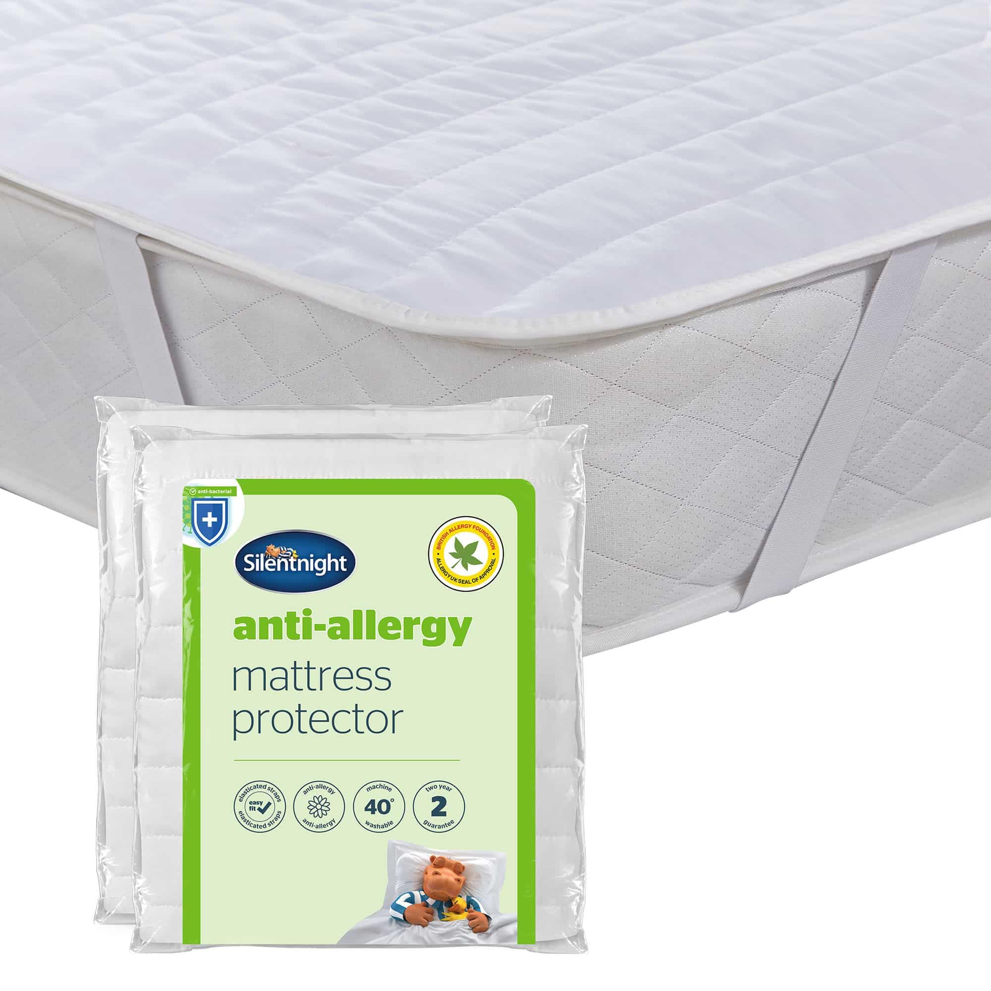 Silentnight Anti-Allergy Fitted Mattress Protector - 2 Pack White