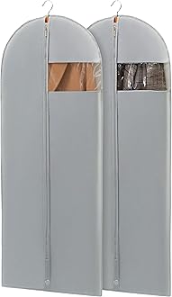 Dress Bags for Gowns, 65'' Long Garment Bags for Hanging Clothes, Dress Garment Bag, Grey Dress Cover with Clear Window for Dresses, Coats, Uniforms - 2 Pack
