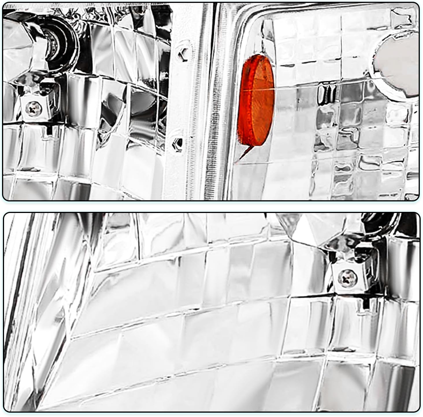 Headlight Assembly Fit for 1993 to 1997 Ford Ranger Headlamp w/Bulbs Passenger & Driver Side (Chrome Housing with Amber Reflector)