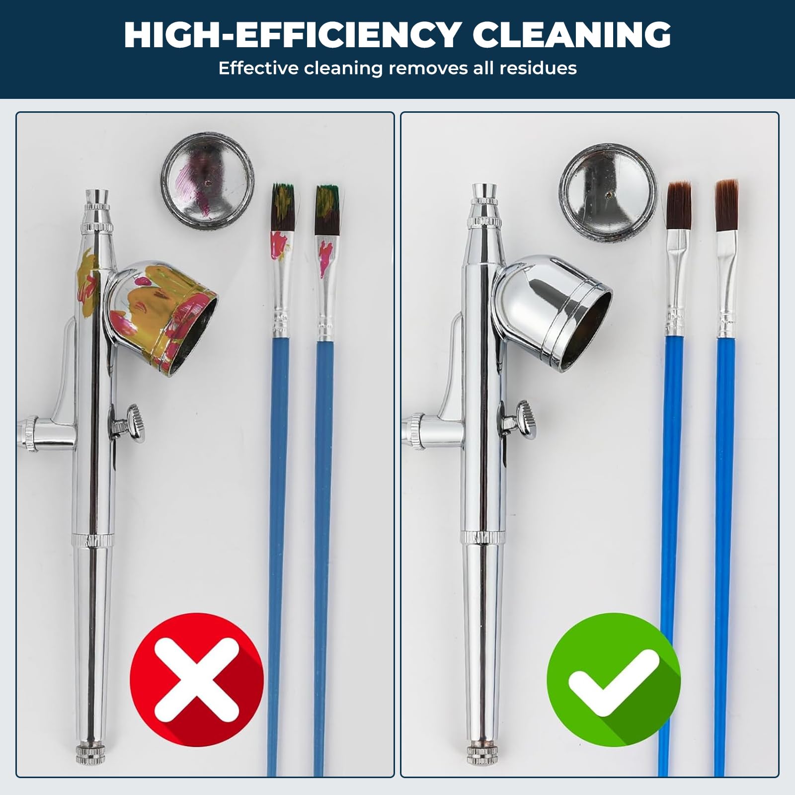 VOBOR 23 Piezas Kit de Limpieza de Aerógrafo, Bote con Soporte 5 Cepillos 5 Agujas 1 Aguja de Lavado 10 Filtro de Algodón 1 Pincel Fino, para Eliminar Pintura de Airbrush - 5