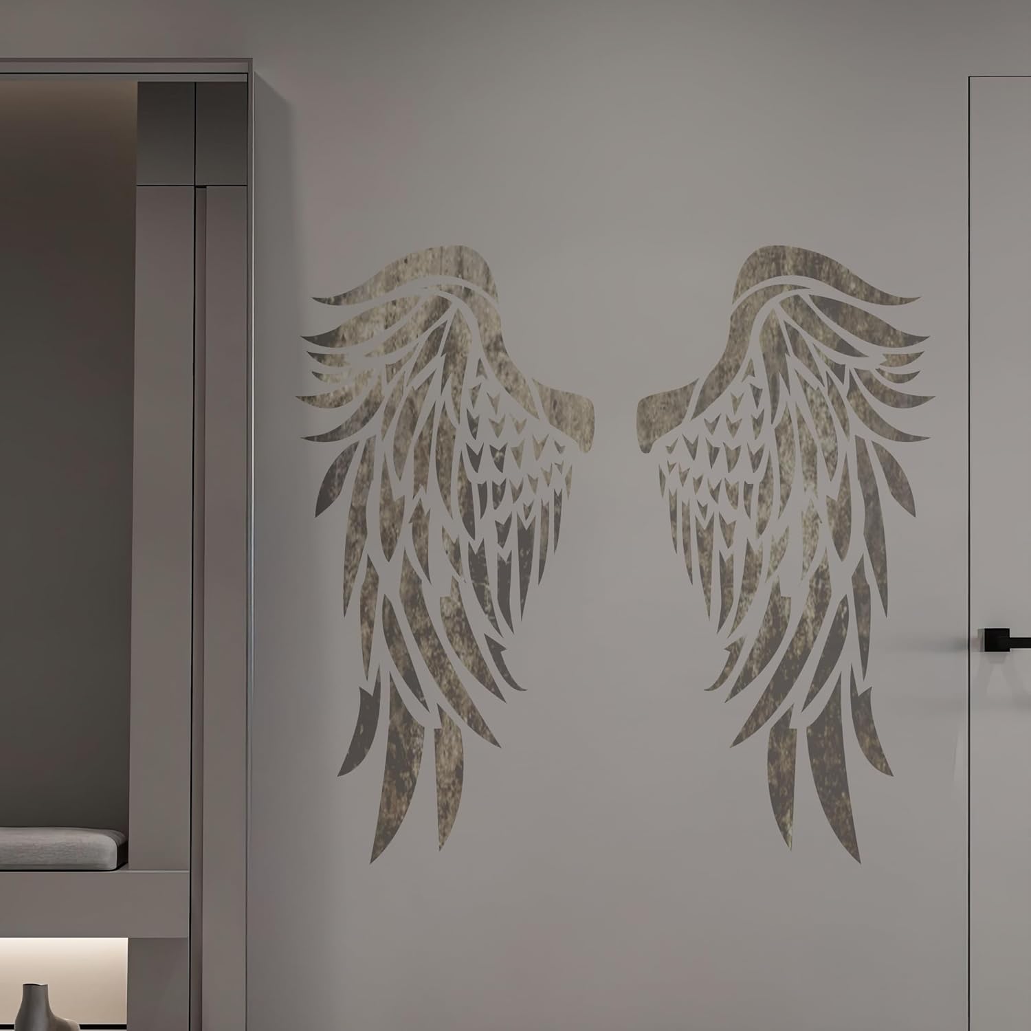NAKLEO Large Wall Painting Stencil 23.2”x37.4”, Wings Angel Pattern, Reusable Plastic Template, DIY Art and Craft Home Decor, Floor Wood Fabric Furniture