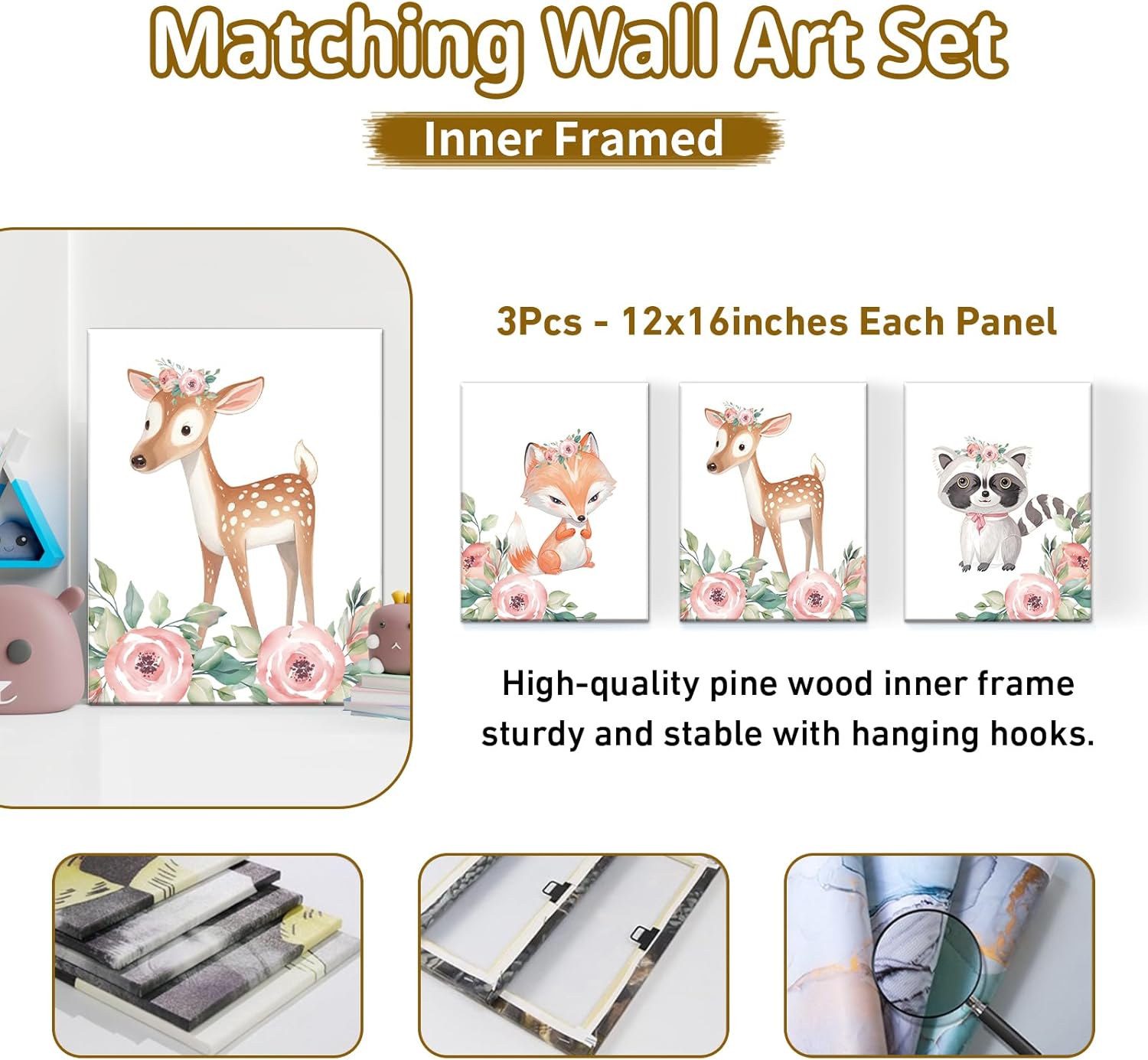 Personalized Baby Bedding Set - 5 Pcs Custom Name Bedding Crib Set for Girls Boys, Soft Toddler Crib Set for Infant Customized Gifts, Pink Forest Animals