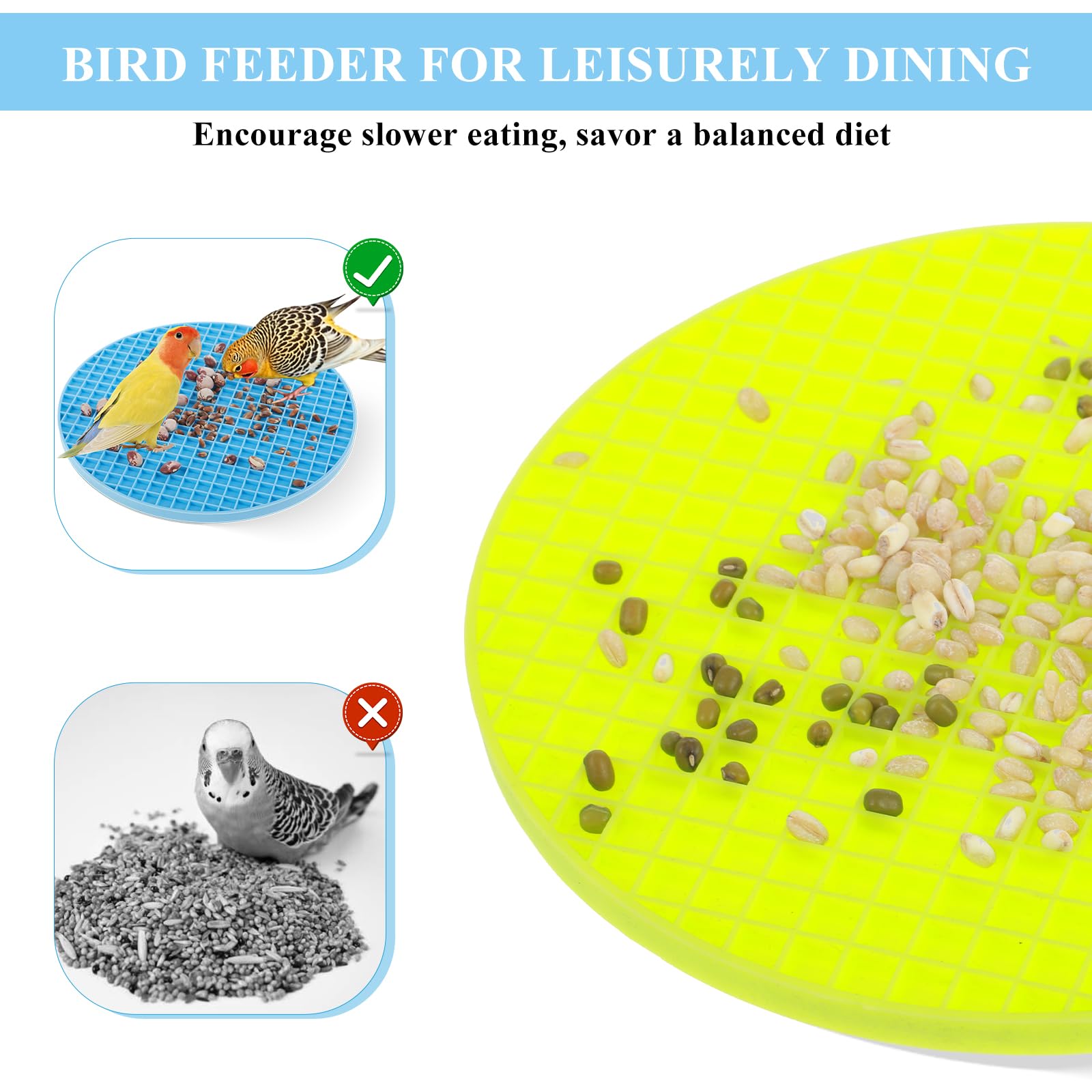 2Pcs Foraging Mats for Cockatiel, Bird Slow Feeder Mats, Interactive Foraging Mat for Parakeets, Cockatiels and Small Birds (Green/Light Blue) - image 4