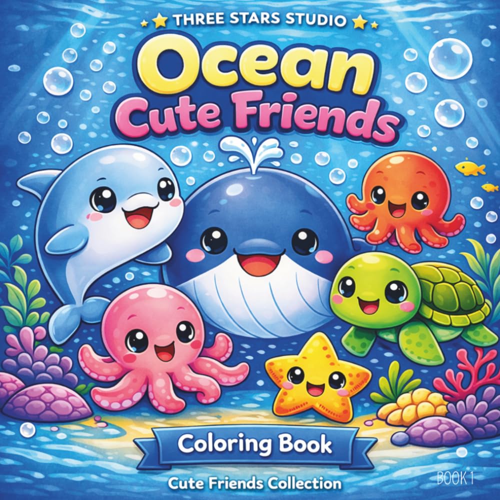 Cute Sea Animals Coloring Book for Kids Ages 3–8: Ocean Cute Friends | Fun and Easy Coloring Pages for Kids