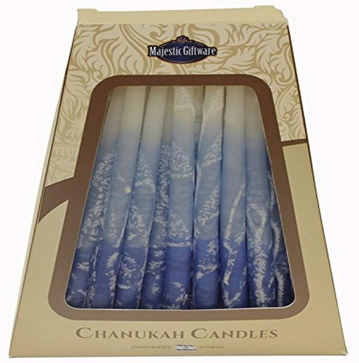 Majestic GiftwareMulticolor Hanukkah Candles - CP18 | 45 Dripless Handcrafted Chanukah Candles for All 8 Nights of Hanukkah | Manufactured by Safed Candle Company in Israel (Dipped Blue/White)