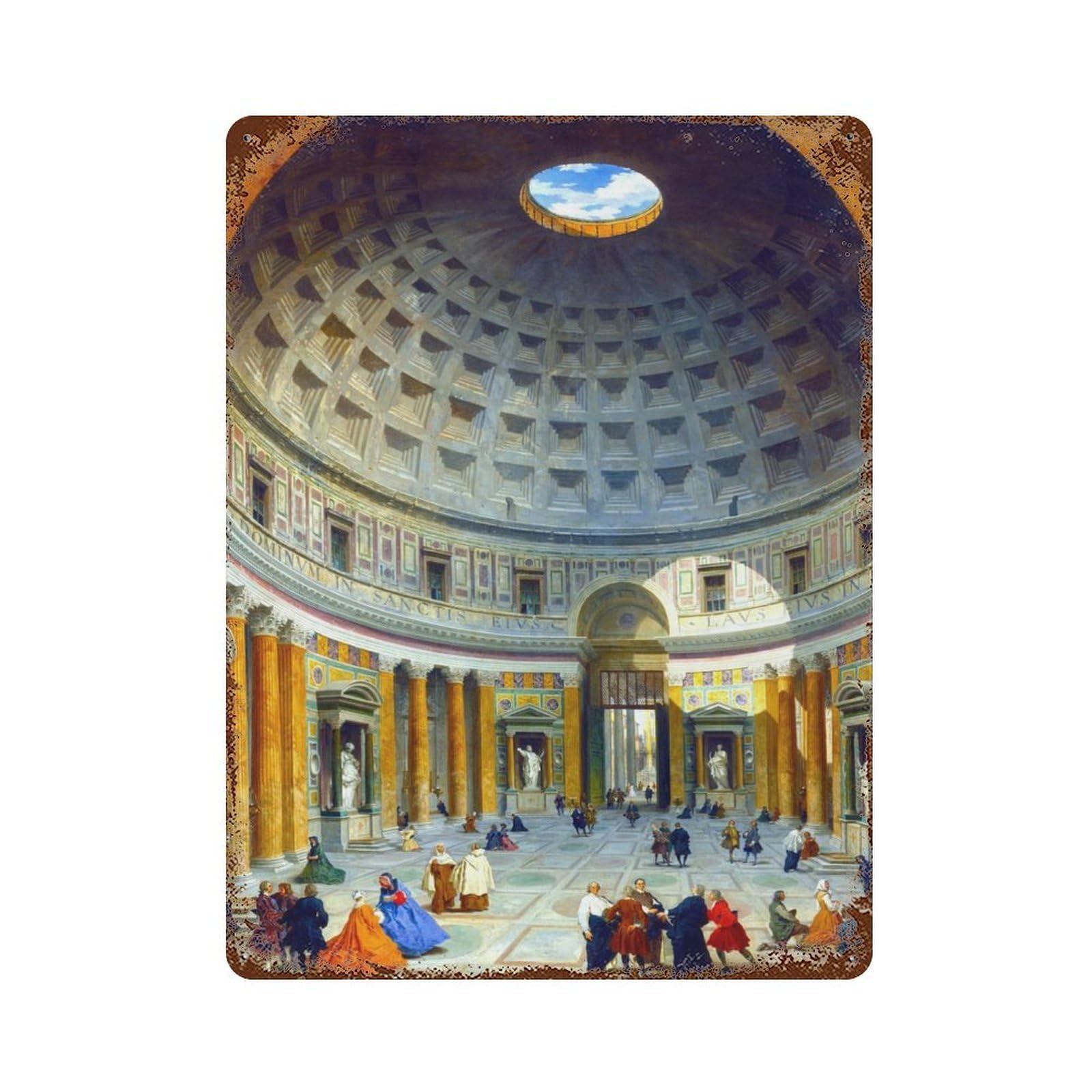 Interior of The Pantheon Rust Effect Tin Sign 15.7"x11.8", Novelty Wall Decor for Garage, Pub Or Kitchen
