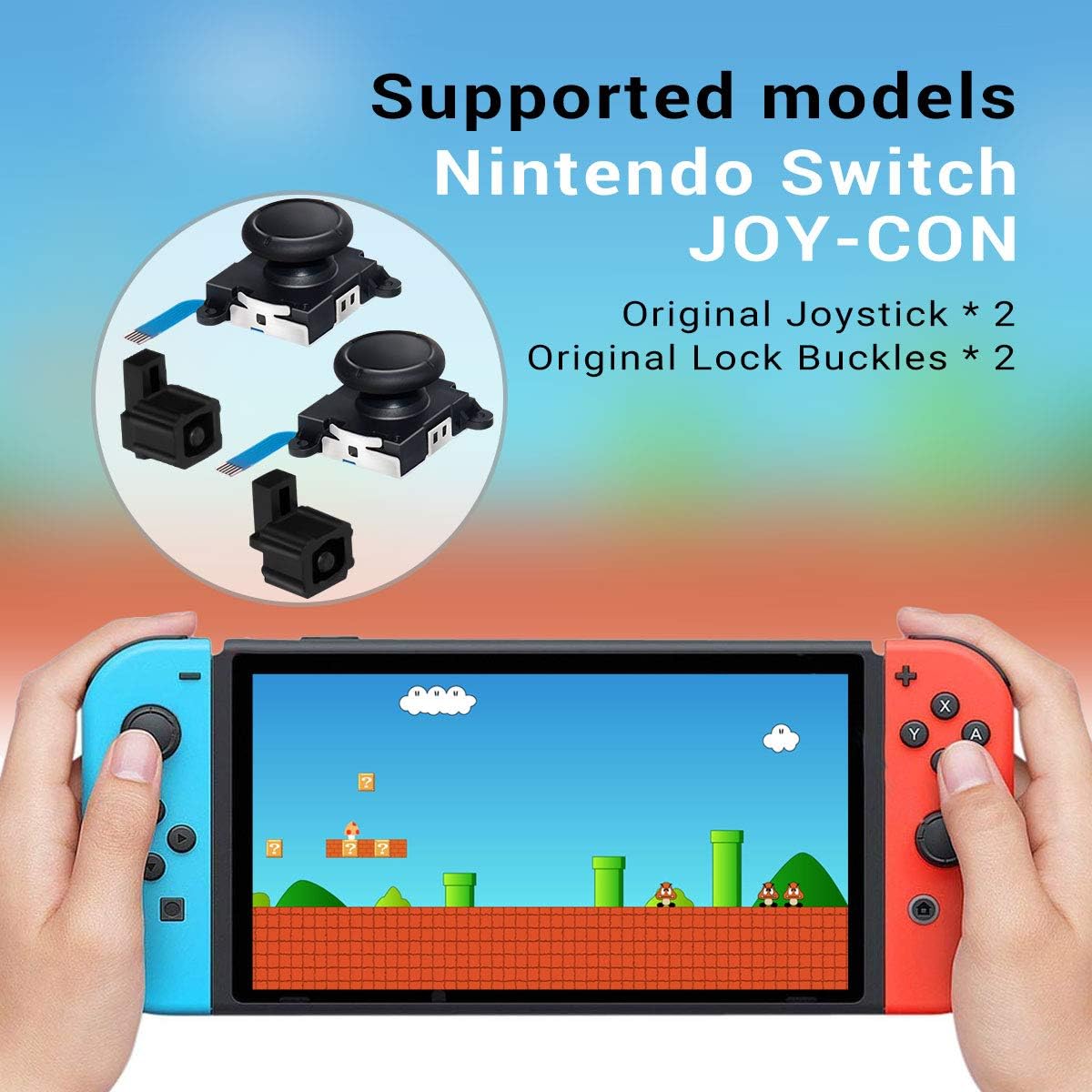 2-Pack 3D Analog Joystick Thumb Sticks Sensor Replacement for Switch Joy-Con Controller with Y1.5 +2.0 Screwdriver Tool, Pry Tools, 2pcs Joy Con Original Lock Buckle, 6 Thumbstick Caps and Screws