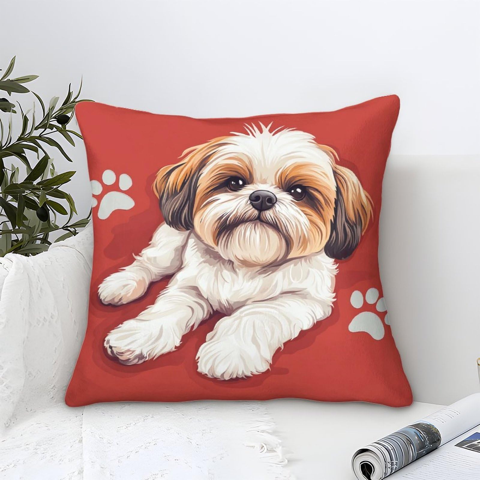 Yyvkpmlxc Style Cushion Cover Shih Tzu Dog Modern Art Decorative,Colorful Pet Pattern Square Pillow Cases Soft Polyester Throw Pillow Cover For Sofa Garden Bed Couch Cushions 40X40cm