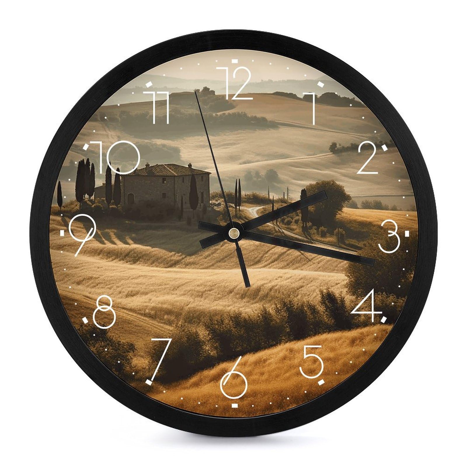 Horloge murale paysage de Toscane pour une déco de salon apaisante