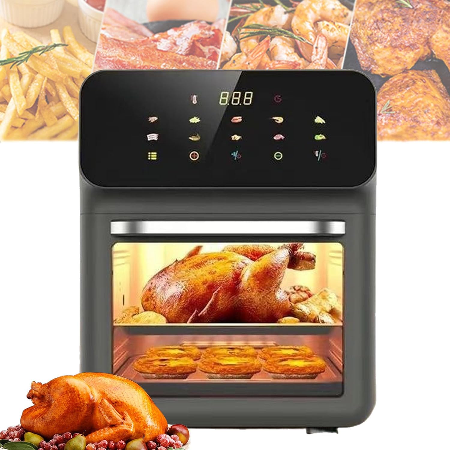 Bluebow Air Fryer 12QT Convection Oven with 10-in-1 Multi Function, Visible Window and Touchscreen, Black