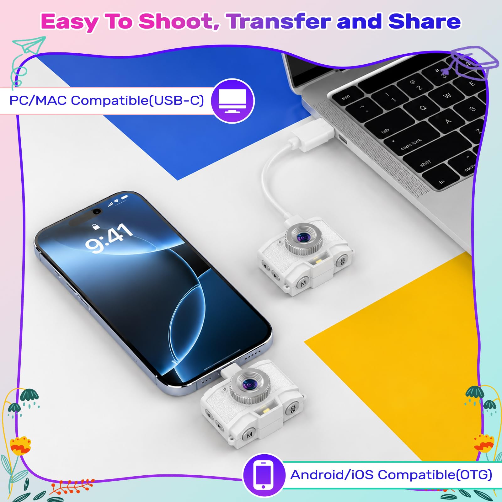 Mini-Appareil Photo numérique rétro en Porte-clés 1080p