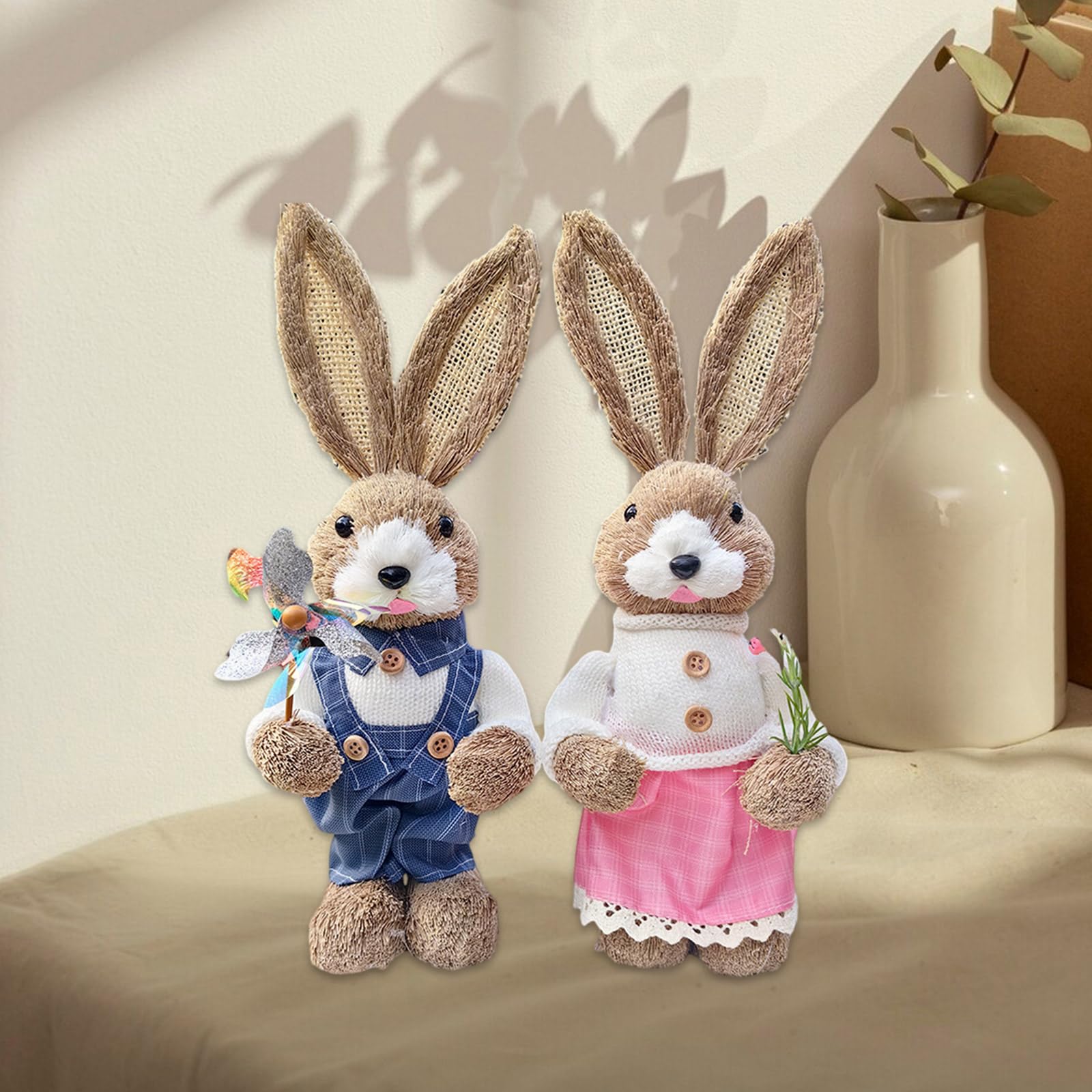 2 Pezzi di Figurine pasquali Decorazioni per fattorie sculture di Animali in Paglia Artigianali per Esposizione da Tavolo Festival