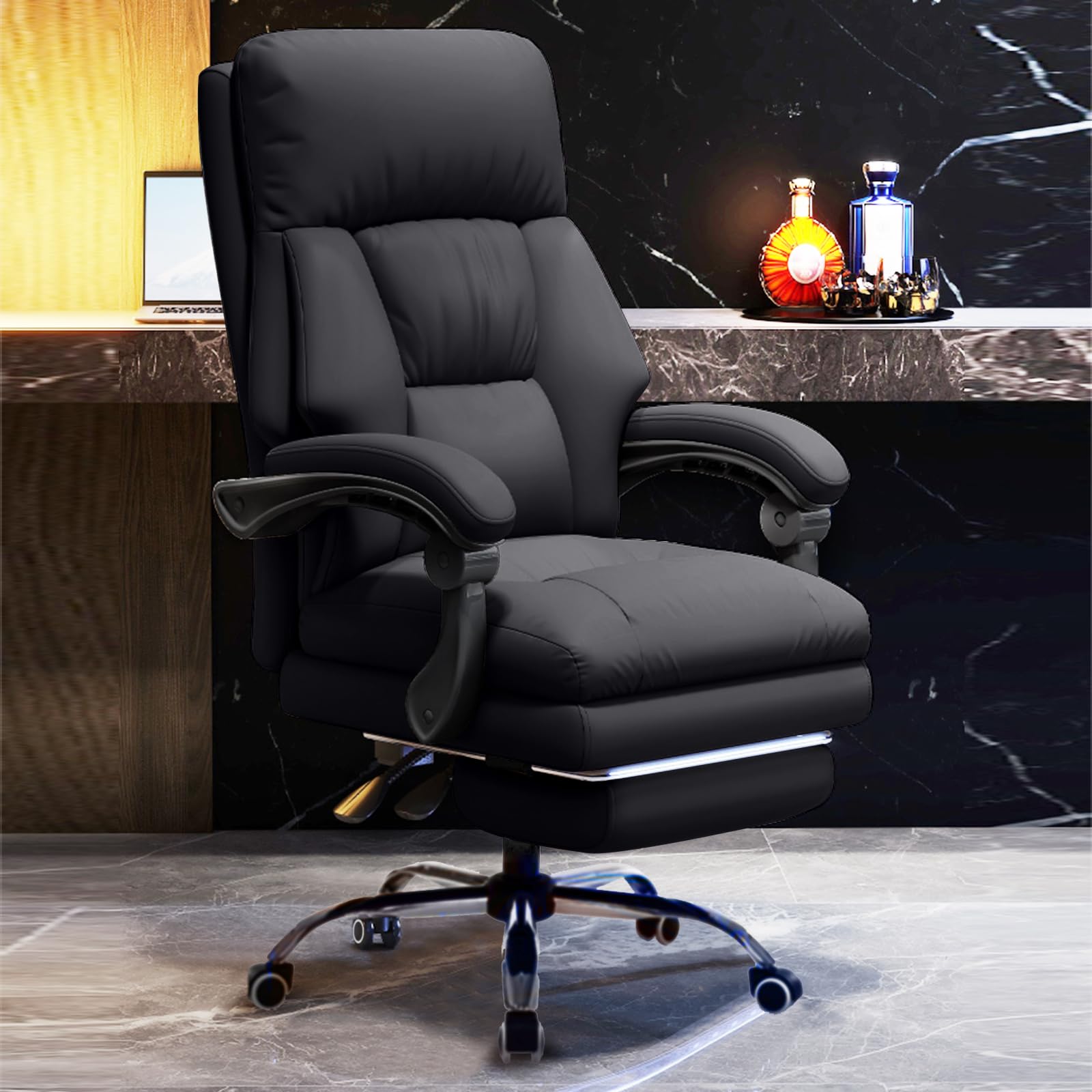 Office Chair with Leg Rest Executive Desk Chairs with Wheels High Back Computer Gaming Chairs Adjustable Reclining Ergonomic