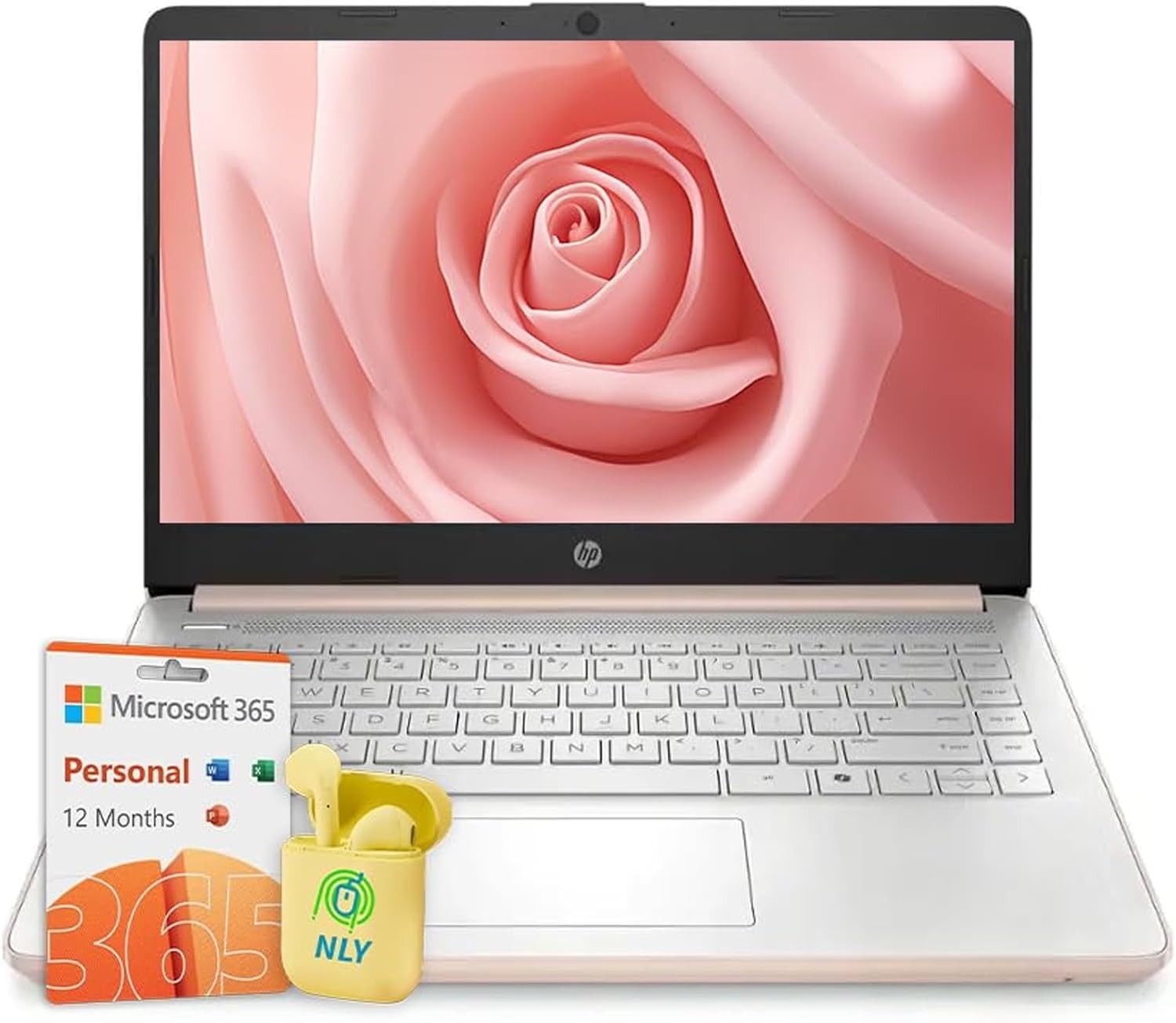 HP 14" HD Student Business Laptop Computer, 32GB RAM 640GB Storage, Intel N150 Processor, Windows 11 w/ 1-Year Microsoft 365, SD Card Reader, Long Battery Life, Fast Charge, NLY Earphones, Rose Gold