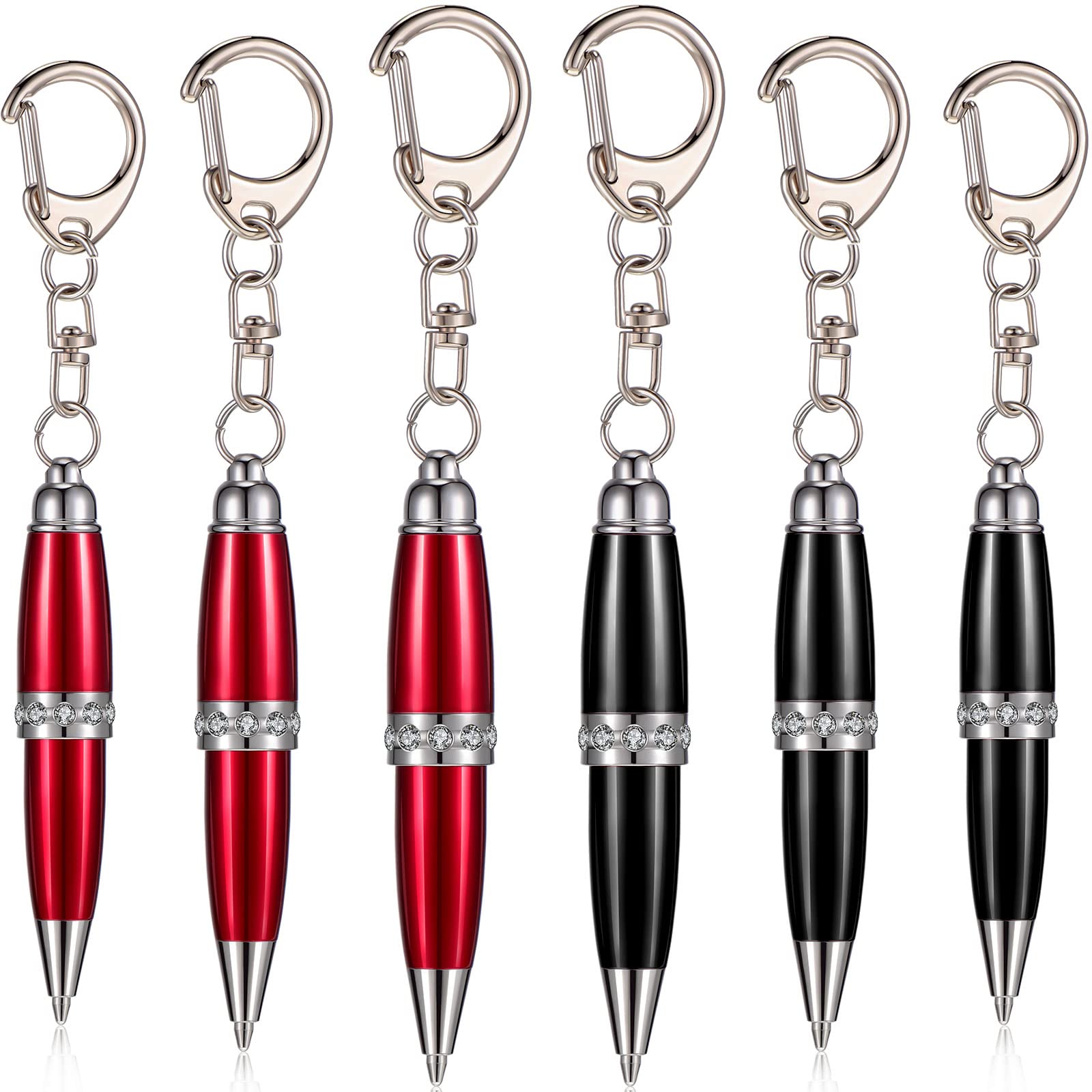 6 Pieces Mini Pens with Keychain for Nurses Retractable Pocket Mini Pens Mini Ballpoint Pens Mini Pen with Key Ring for Adults Kids School Sock Stuffing Favors and Gifts (Dark Red, Black, Blue Ink)