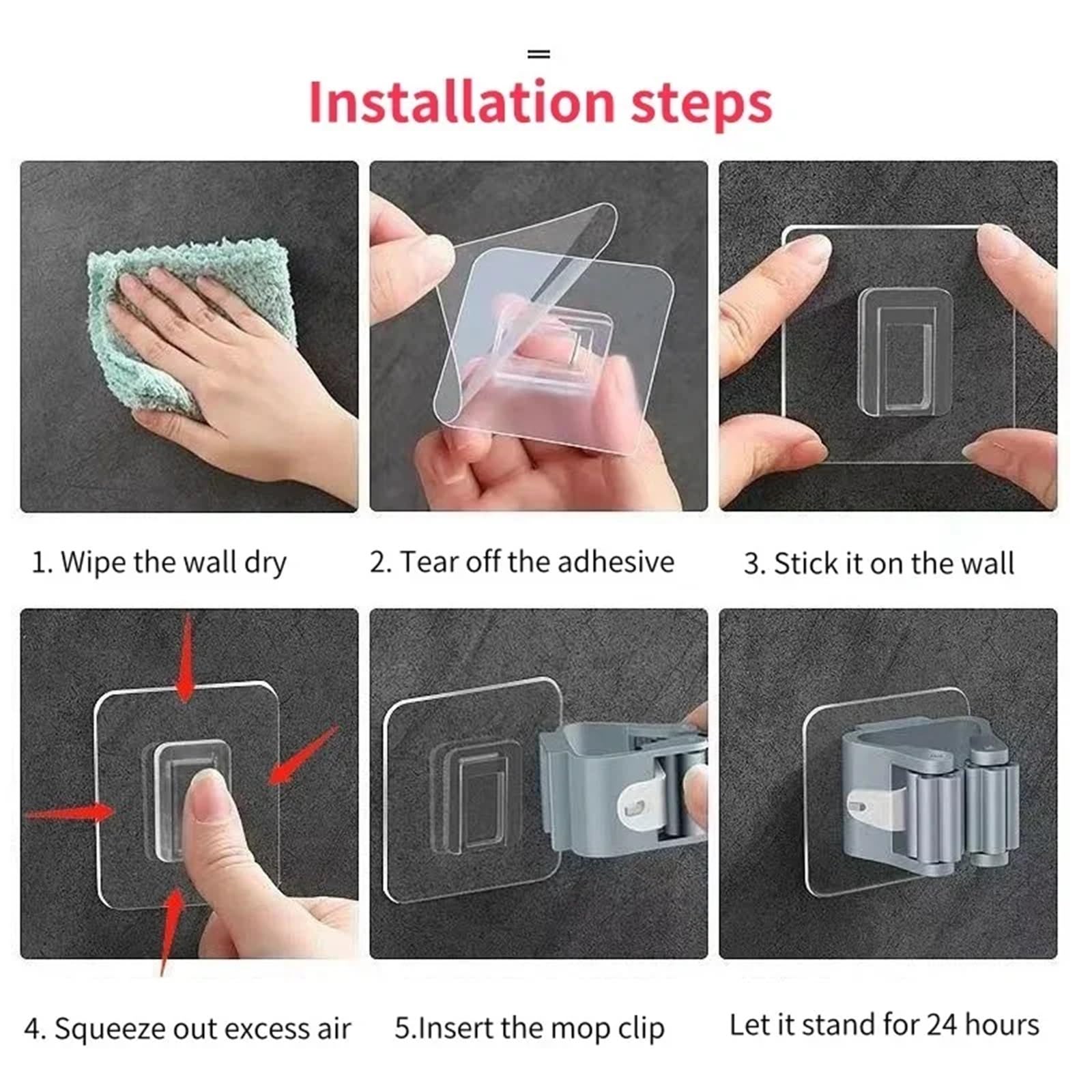 Soporte de pared para escobas, soporte autoadhesivo para fregona, soporte para escoba, soporte para fregona, soporte para fregona, organizador de almacenamiento para baño (50 unidades