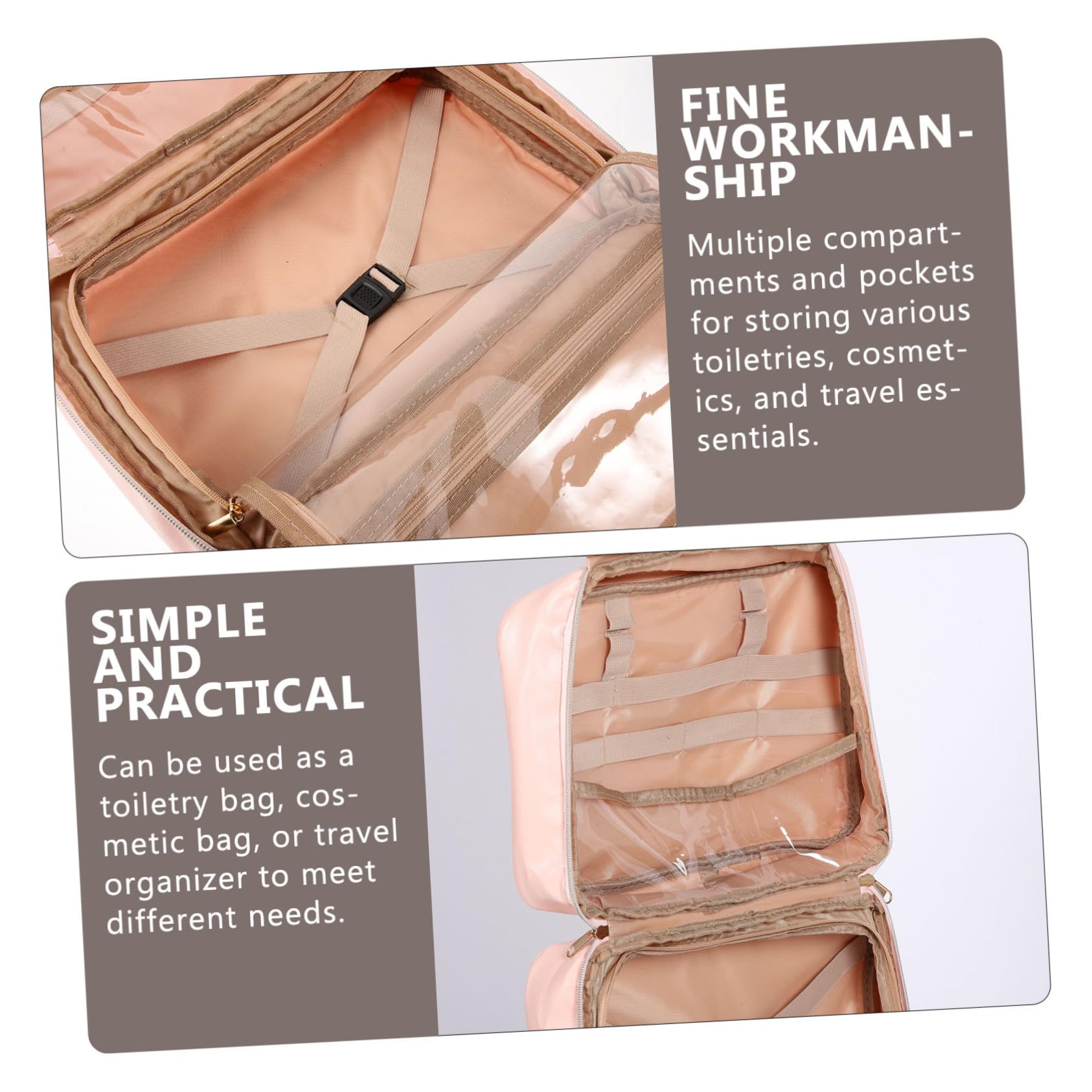 Borsa da Toilette Rosa in Pelle Pu Manico e Scomparti | Borsa Cosmetica da Viaggio, Design Appendibile Tasche e Capienza Ampia, per Viaggio e Uso Outdoor