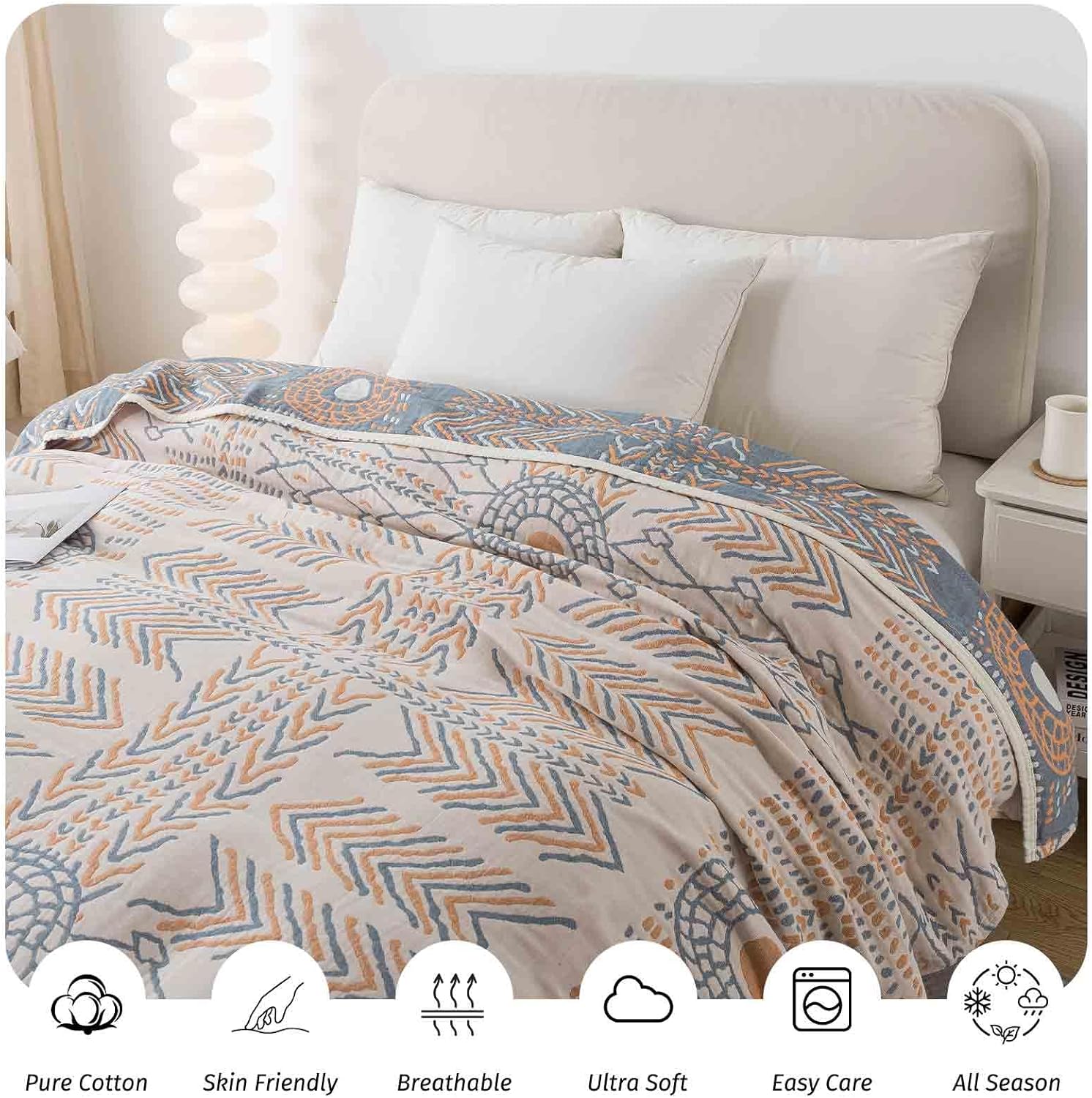 Qidordour Boho Throw Blanket, 60"x80" Muslin Blankets for Adults, 100% Organic Cotton Blanket for Couch Sofa, Lightweight Quilt, All Season Bed Throw, Farmhouse Home Decor, D-Indian Arrowhead - Image 8