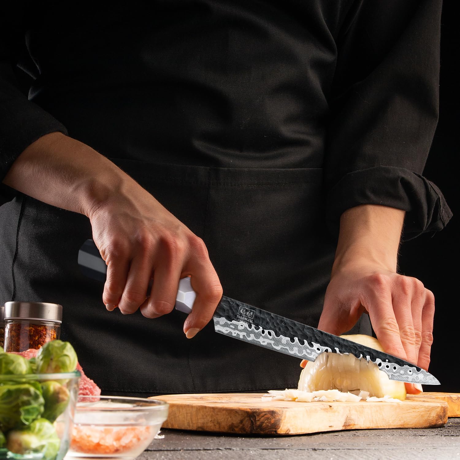 SHAN ZU Nóż Uniwersalny 15cm Japoński 7 Warstw Stal Kuta | Rdzeń 10Cr15MoV 62 HRC, Wykończenie Młotkowane, Ergonomiczny Ośmiokątny Uchwyt G10