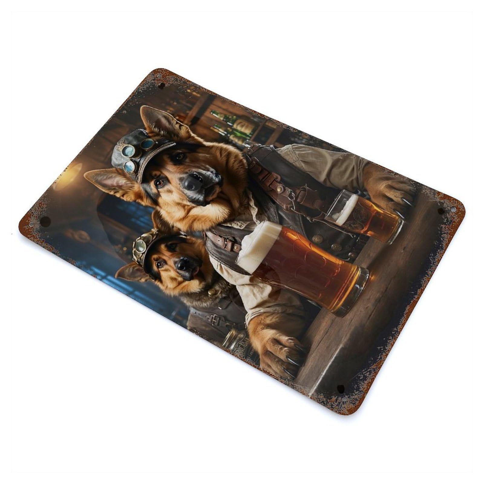 Rust Effect German Shepherd Beer Dogs Vintage Rust Metal Sign 11.8"x7.9", Vintage Wall Decor for Garage, Bar And Workshop Decor