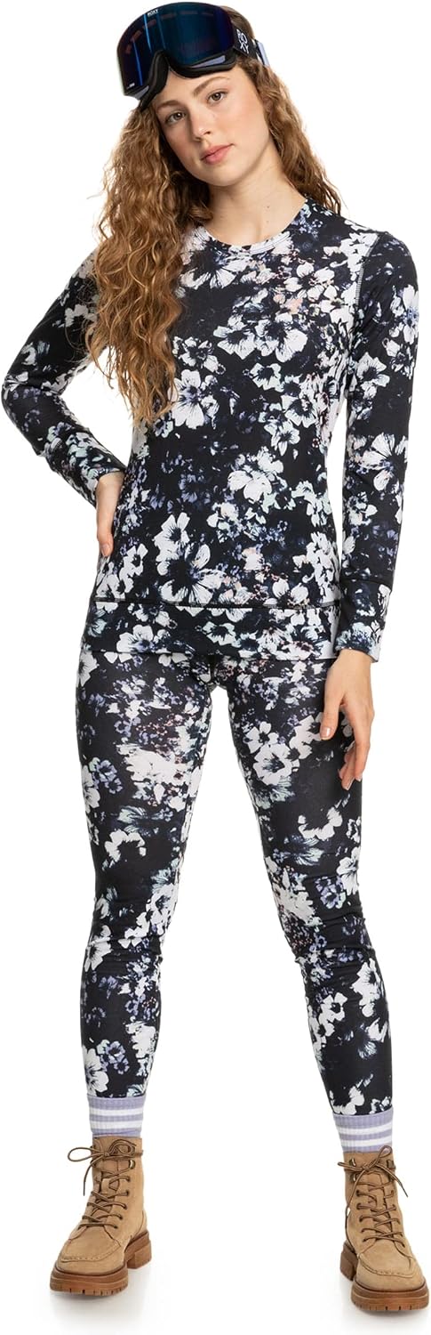Roxy Daybreak Base Layer Top True Black Black Flowers LG (US 11)