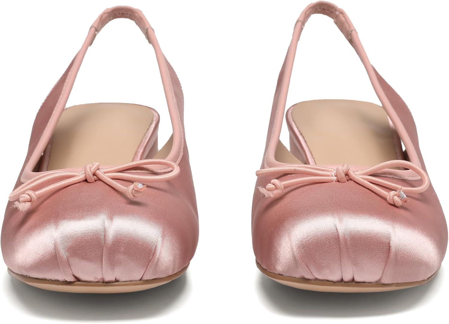 Slingback Ballet Heels for Women Cute Bow Square Toe Low Chunky Heel Ballerina Pumps Comfort Satin Mary Jane Heels Shoes with Elastic Rear Strap