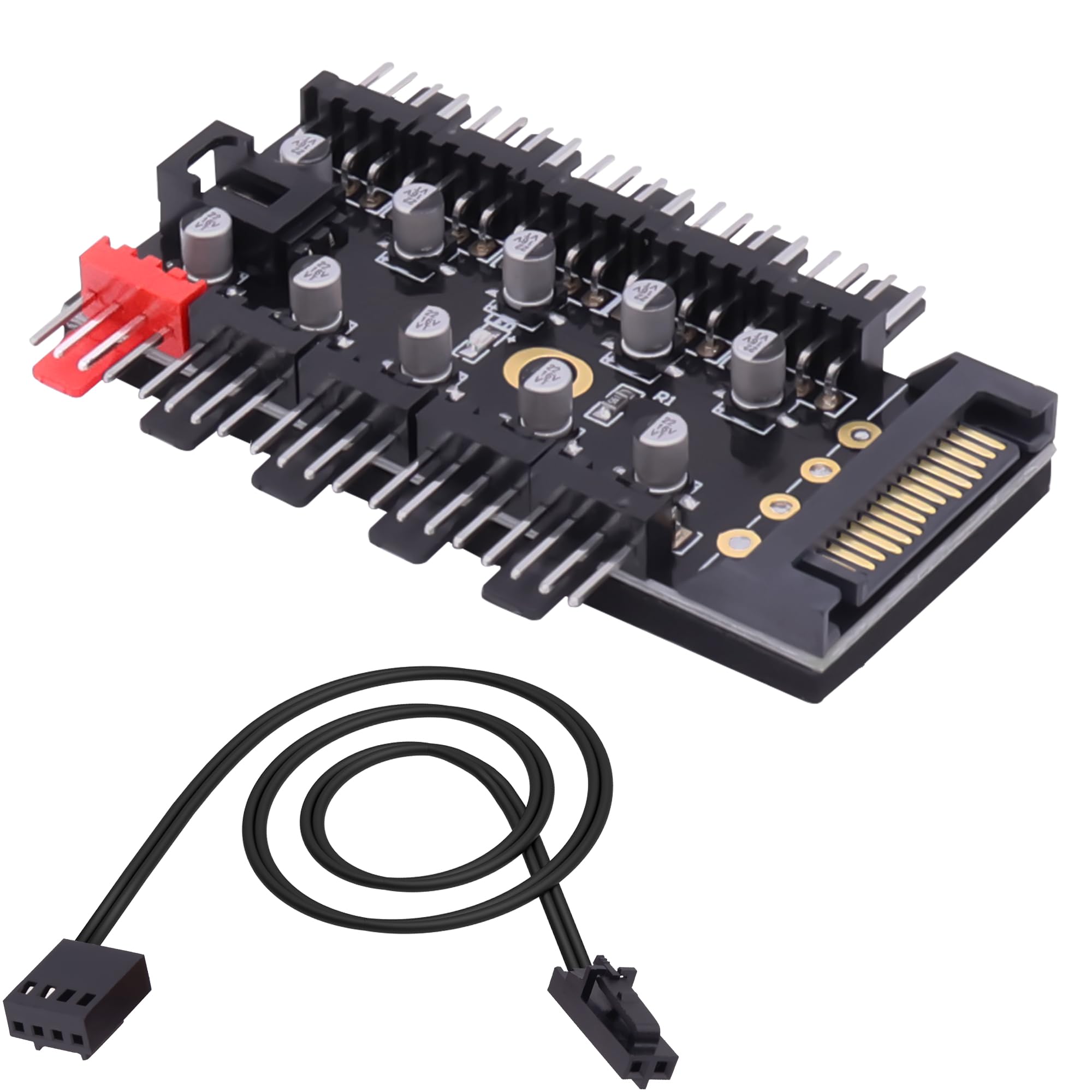 CybNemo 3 Pin 4 Pin PWM Fan Hub CPU Cooling PC Fan Power Cable Extender 15-Pin SATA Powered for PC Chassis Control Expansion 10 Way Hub