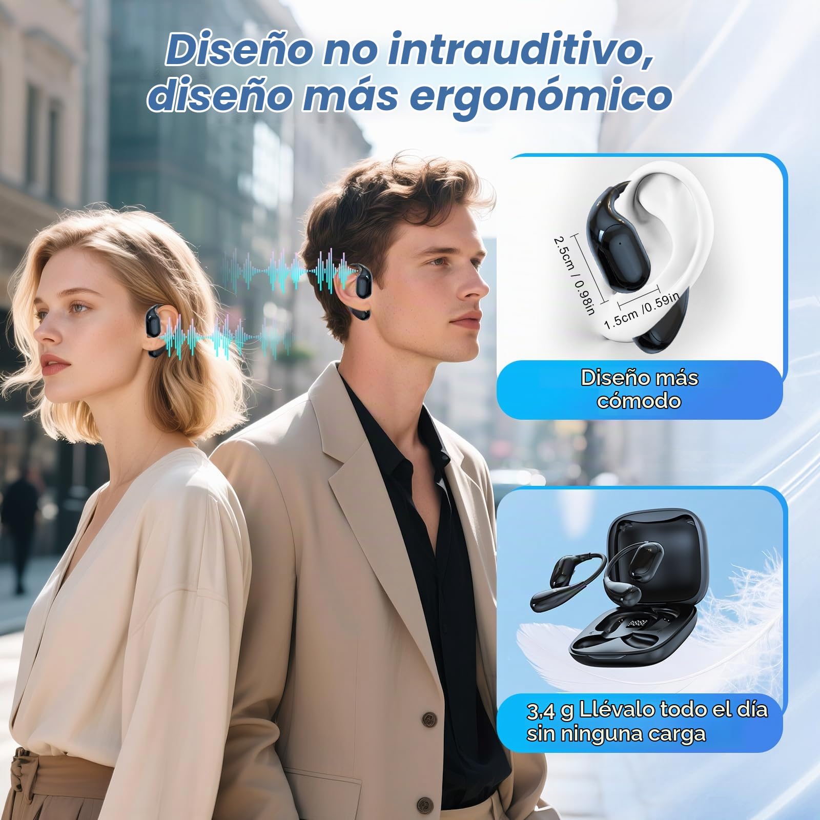 AI Auriculares de traducción en Tiempo Real, 6 Modos de traducción, admite 150 Idiomas y traducción sin conexión, Auriculares traductor Bluetooth 5.4, adecuados para reuniones y Viajes.