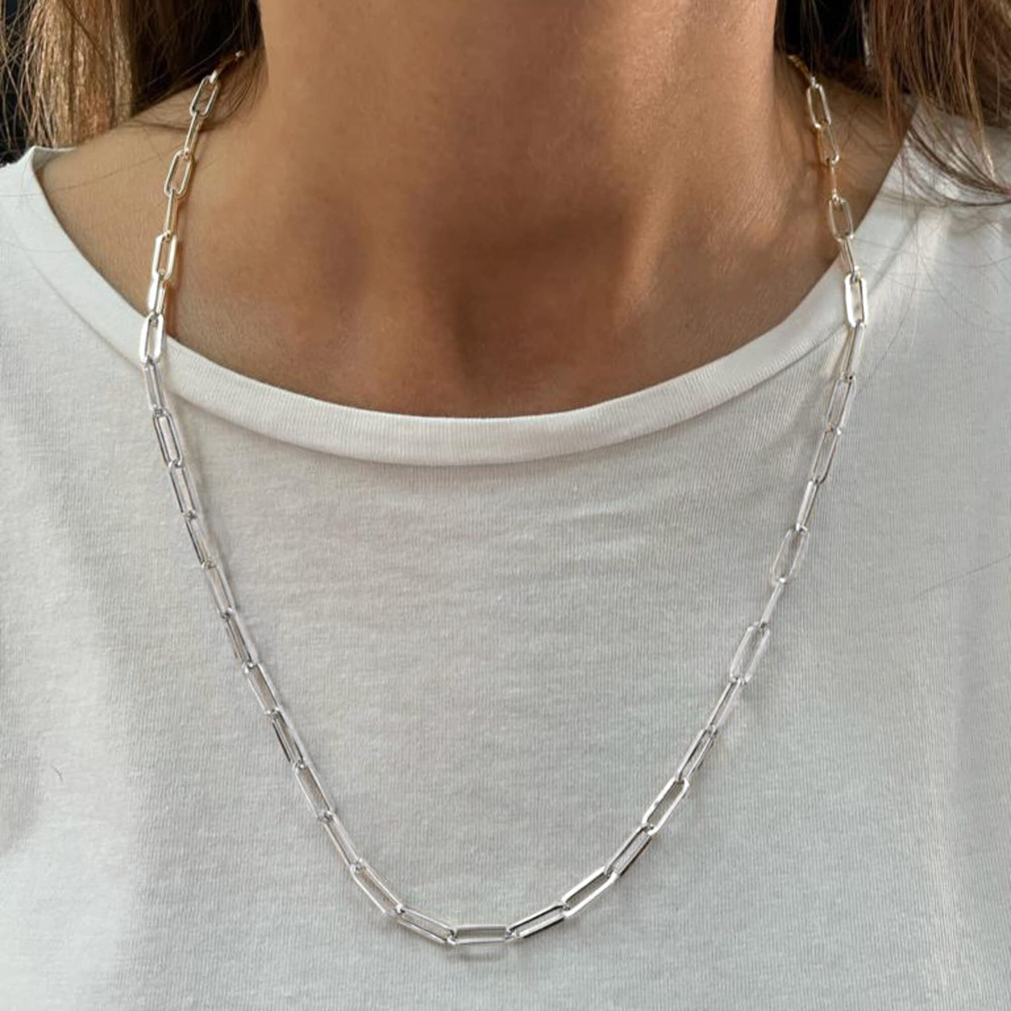 Catena in Argento Sterling 925 con Chiusura a graffetta da 5 mm per Collana da Donna e Uomo 16, 18, 20, 22, 24, 26, 30 Pollici