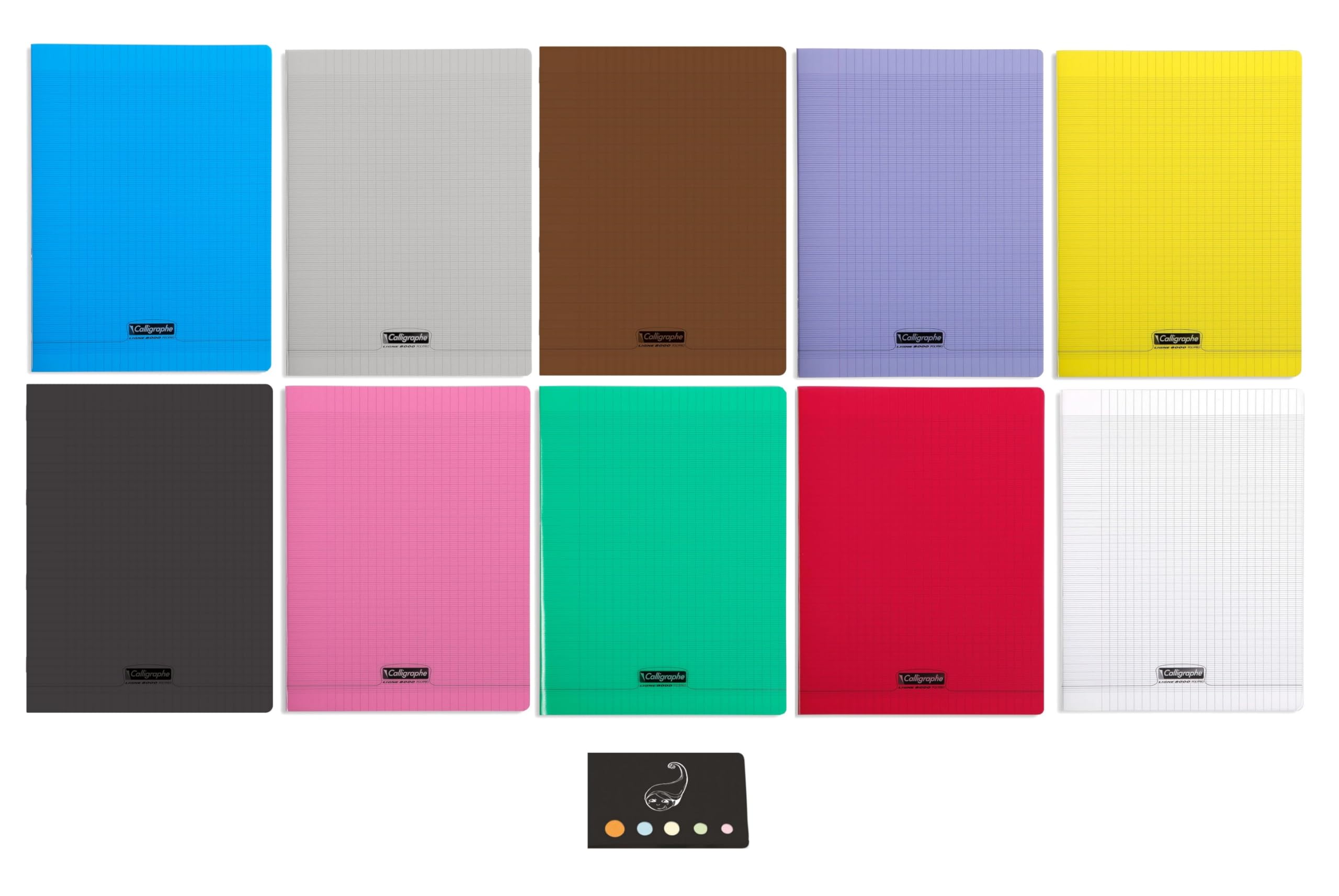 Lote de 10 cuadernos de 24 x 32 cm, 96 páginas Seyes cubierta de poliuretano + 1 índice adhesivo Blumie (10 Calligra)