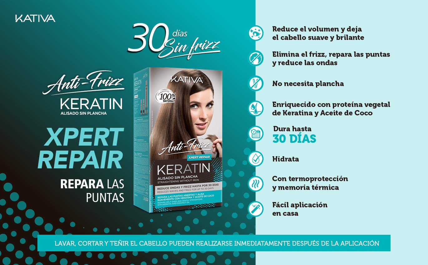 KATIVA Keratin Anti-frizz Alisado Sin Plancha Repara Puntas 30 Dias, 3 Unités