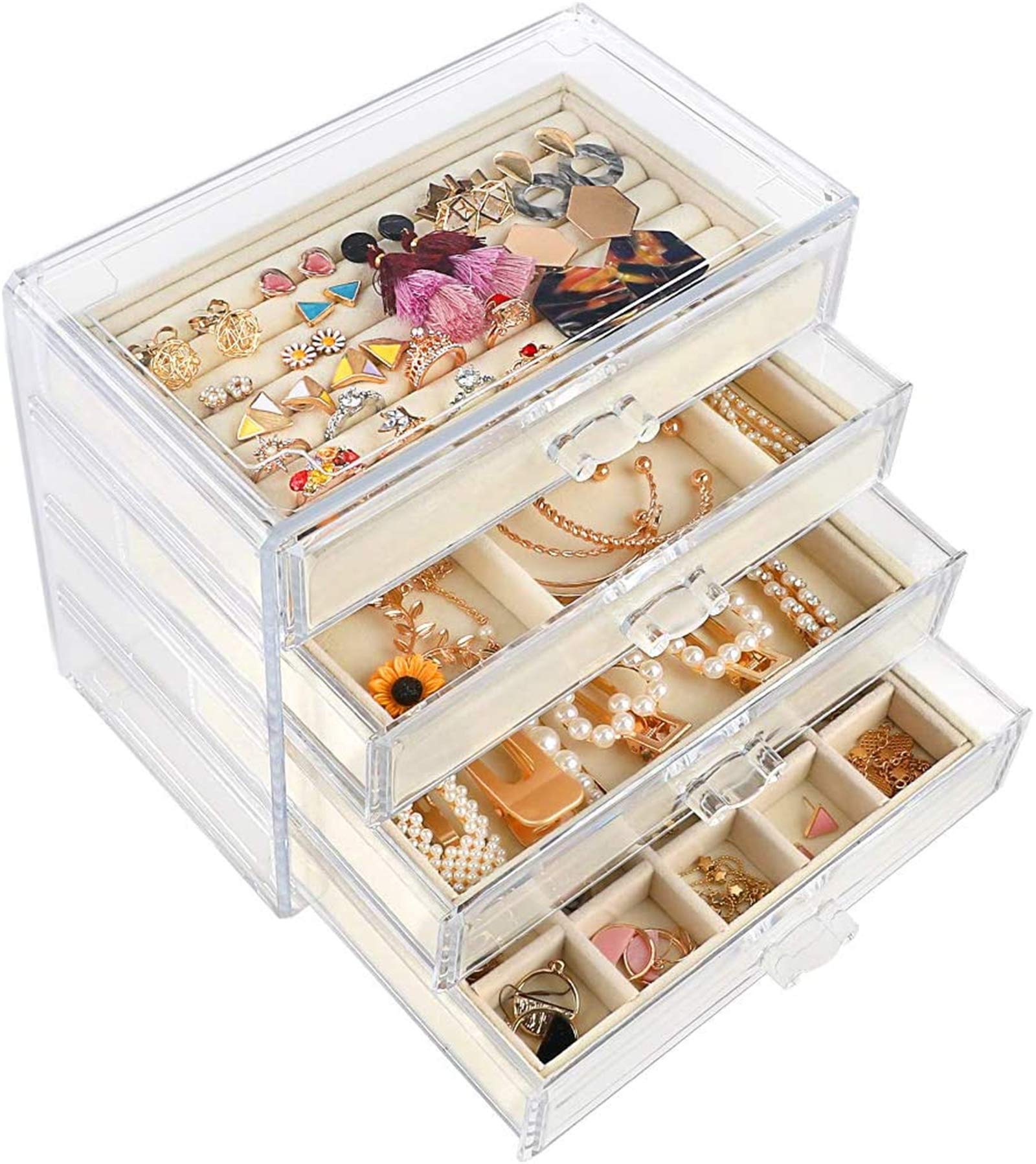 Mebbay Acrylic Jewelry Box with Drawers, Velvet Jewelry Organizer for  Earring Necklace Ring Bracelet, Clear Jewelry Display Storage Case for  Woman