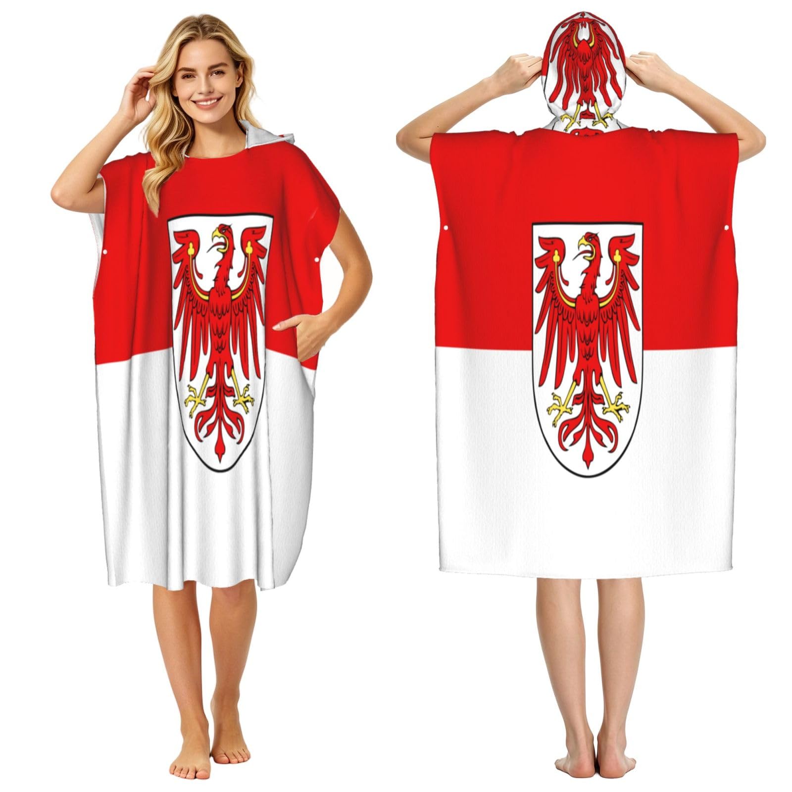 KLGRTJHK Brandenburg Flag Adult Hooded Beach Poncho Towel 43"X35"