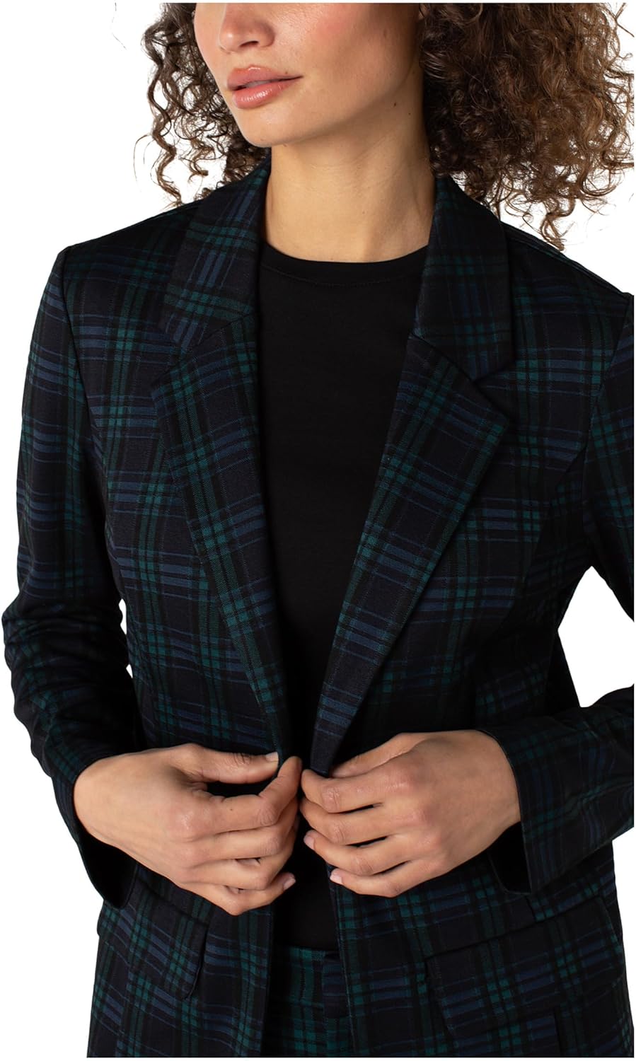 Liverpool Womens Plaid Knit Jacquard Boyfriend Blazer - Image 3