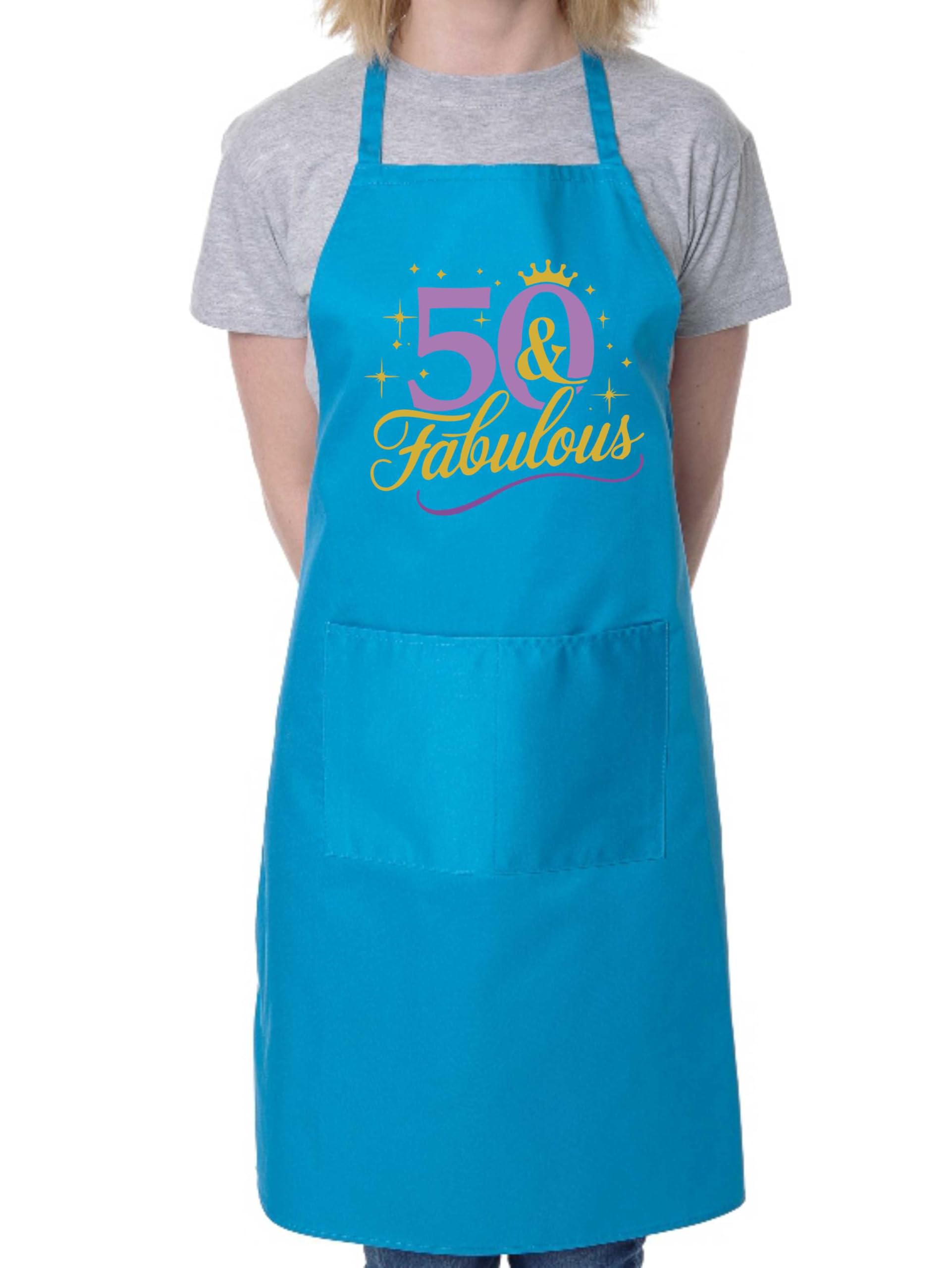 Print4u Unisex Blue 50 And Fabulous Apron 50Th Birthday Gift 50 Year Old Present