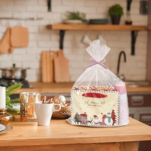 Miniatura 3 de Morepack Bolsas grandes de celofán de fondo plano, 100 bolsas de regalo de celofán de fondo plano transparente de 12 x 4 x 16 pulgadas con lazos