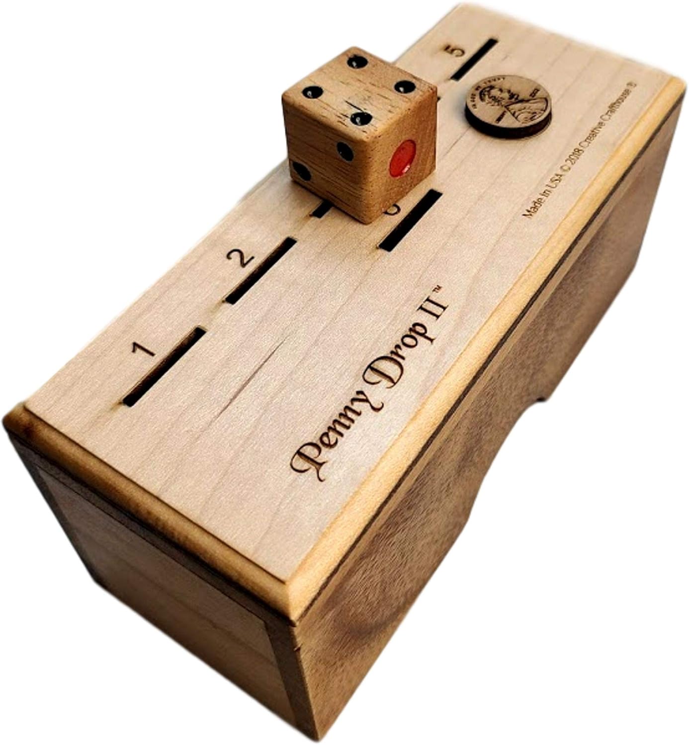 Penny Drop II Wooden Dice Game – Handmade Family Game with Maple Wood Lid