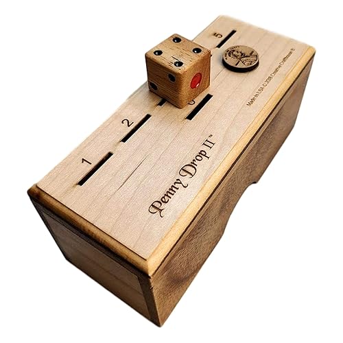 Penny Drop II Wooden Dice Game – Handmade Family Game with Maple Wood Lid