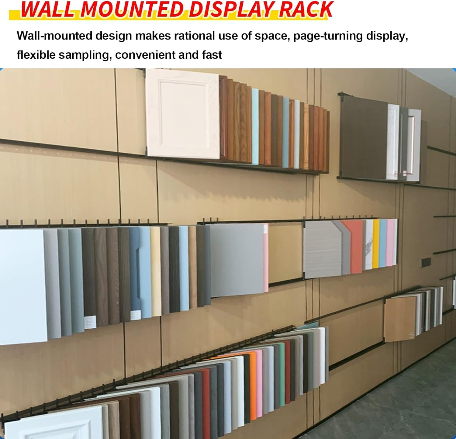Soporte De Pared De 20 Ranuras para Muestras De Baldosas Y Puertas De Armarios, Organizador De Madera, Ahorra Espacio, Inclinación Ajustable, Fácil Montaje.