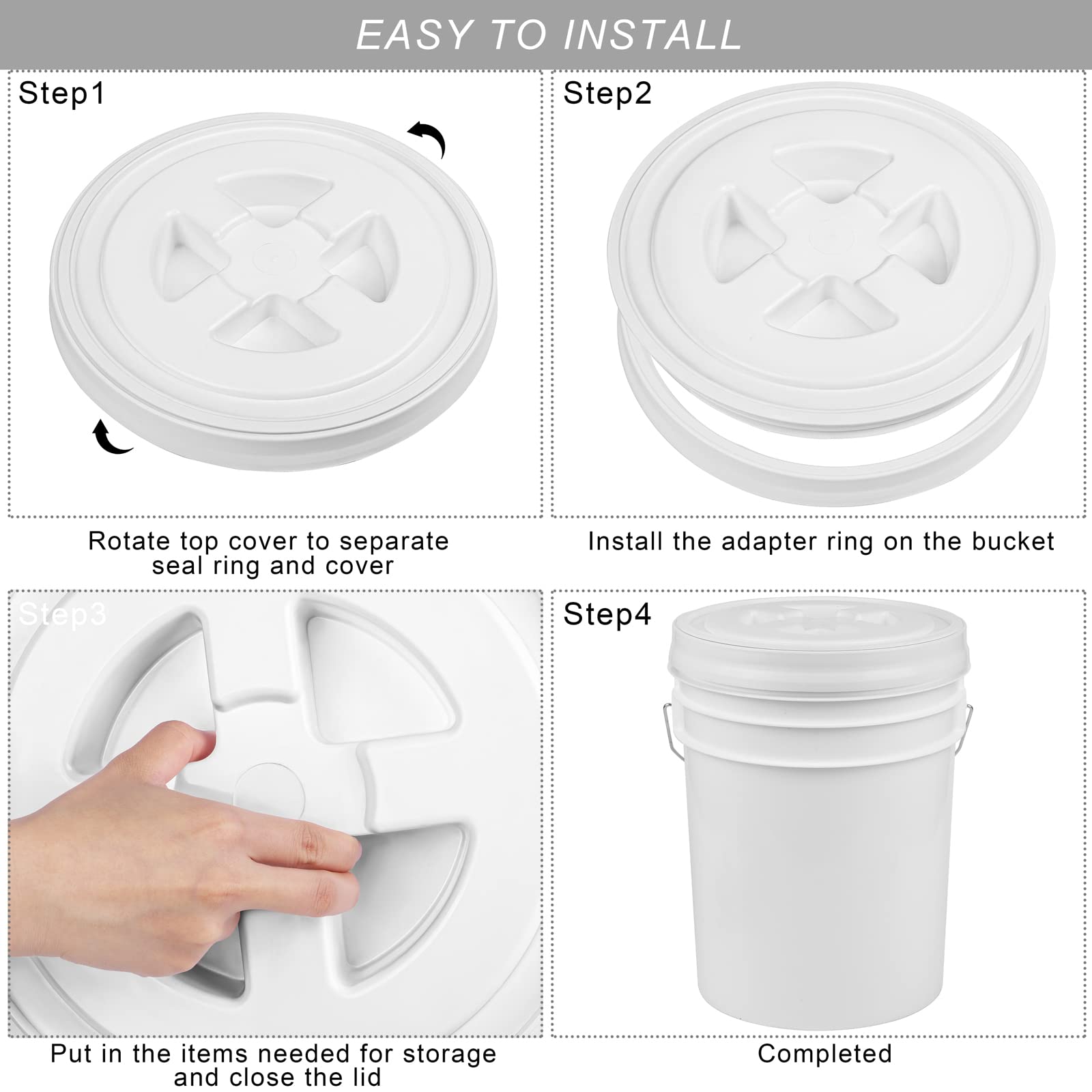 Aodaer 4 coperchi con guarnizione gamma, 5 galloni, coperchio per alimenti, coperchio riutilizzabile in plastica, coperchio per contenitori per alimenti (bianco)